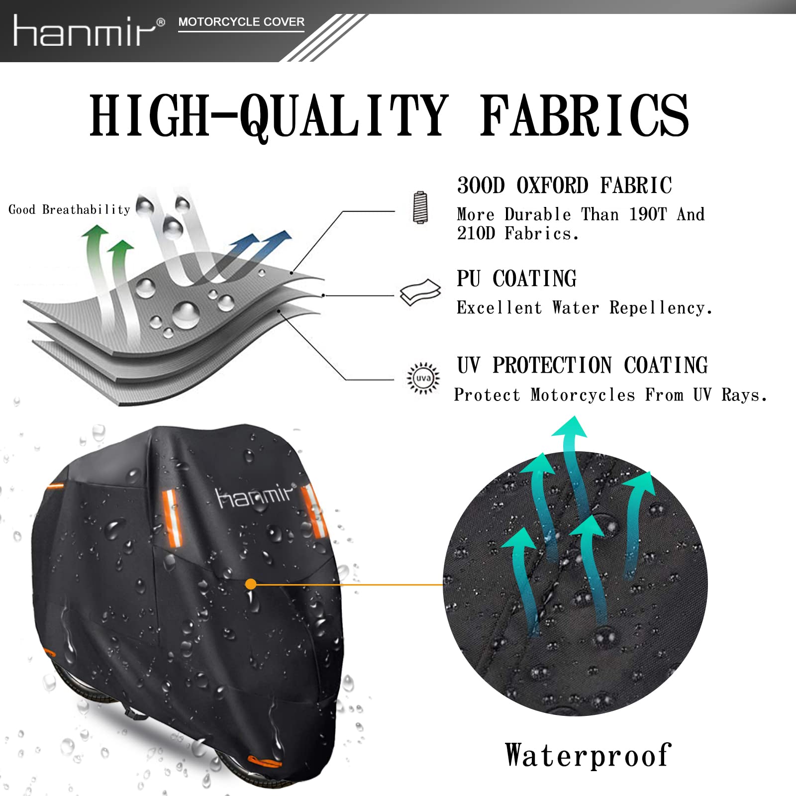 Motorcycle Cover,Motorbike Cover All Season Universal Weather Waterproof Outdoor Uv Protection With 4 Reflective Strips & Storag
