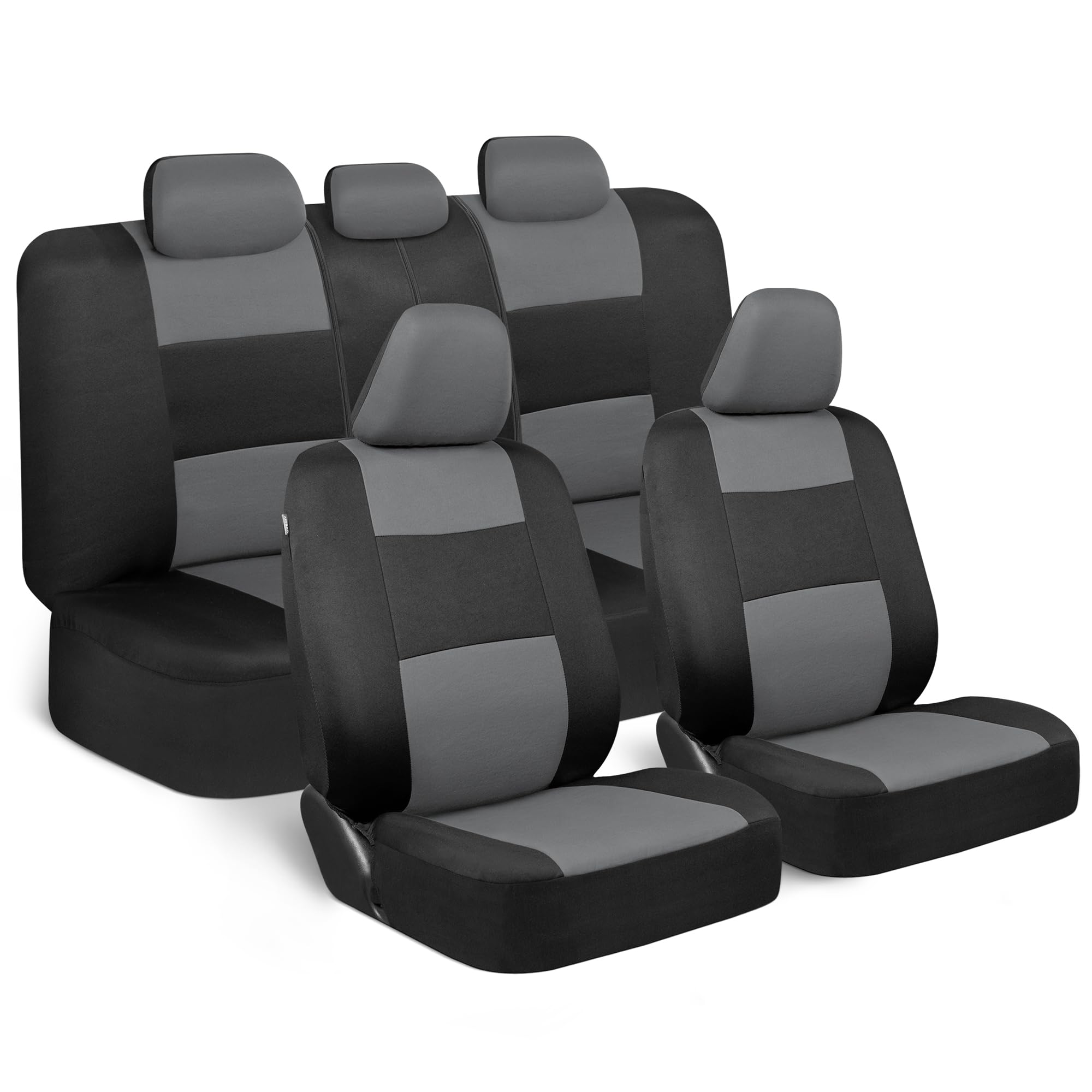 BDK PolyPro Car Seat Covers Full Set in Gray on Black, Front and Rear Split Bench Seat Covers for Cars, Easy to Install Car Seat