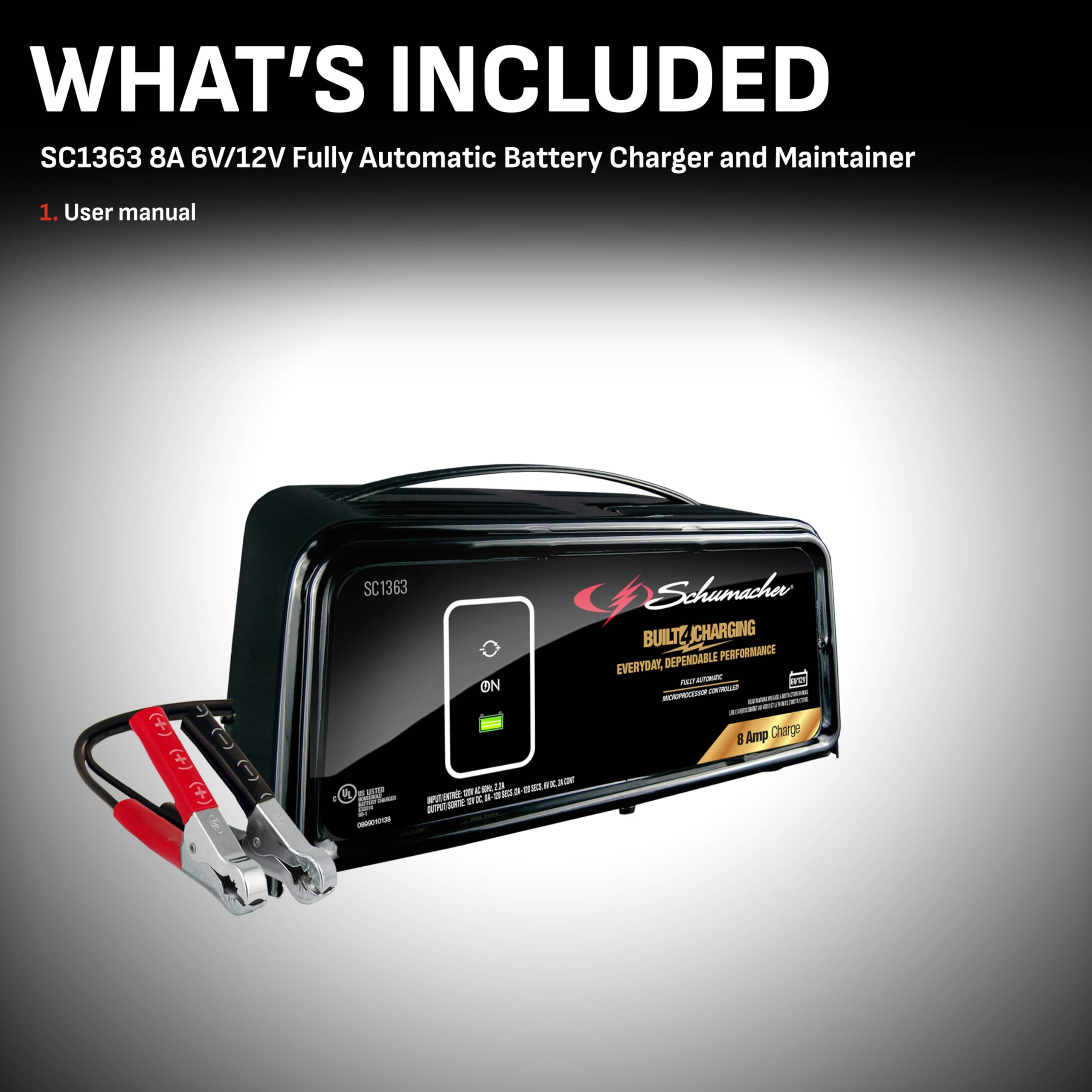 Schumacher SC1363 8 Amp/2 Amp Fully Automatic Battery Charger & Maintainer for 6V/12V Cars, Trucks, SUVs, RVs