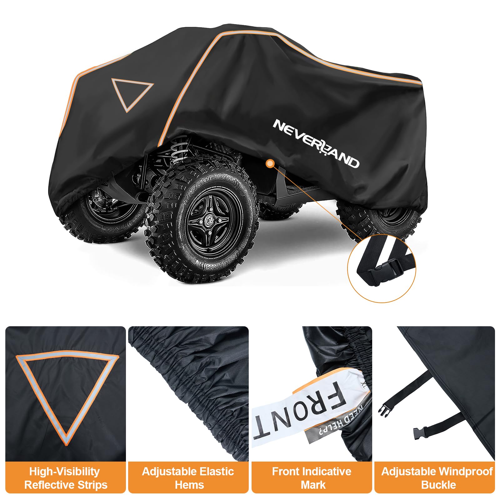 NEVERLAND ATV Cover Waterproof Heavy Duty Black Large Oxford Fabric 4 Wheeler Protection for Polaris Yamaha Suzuki Honda