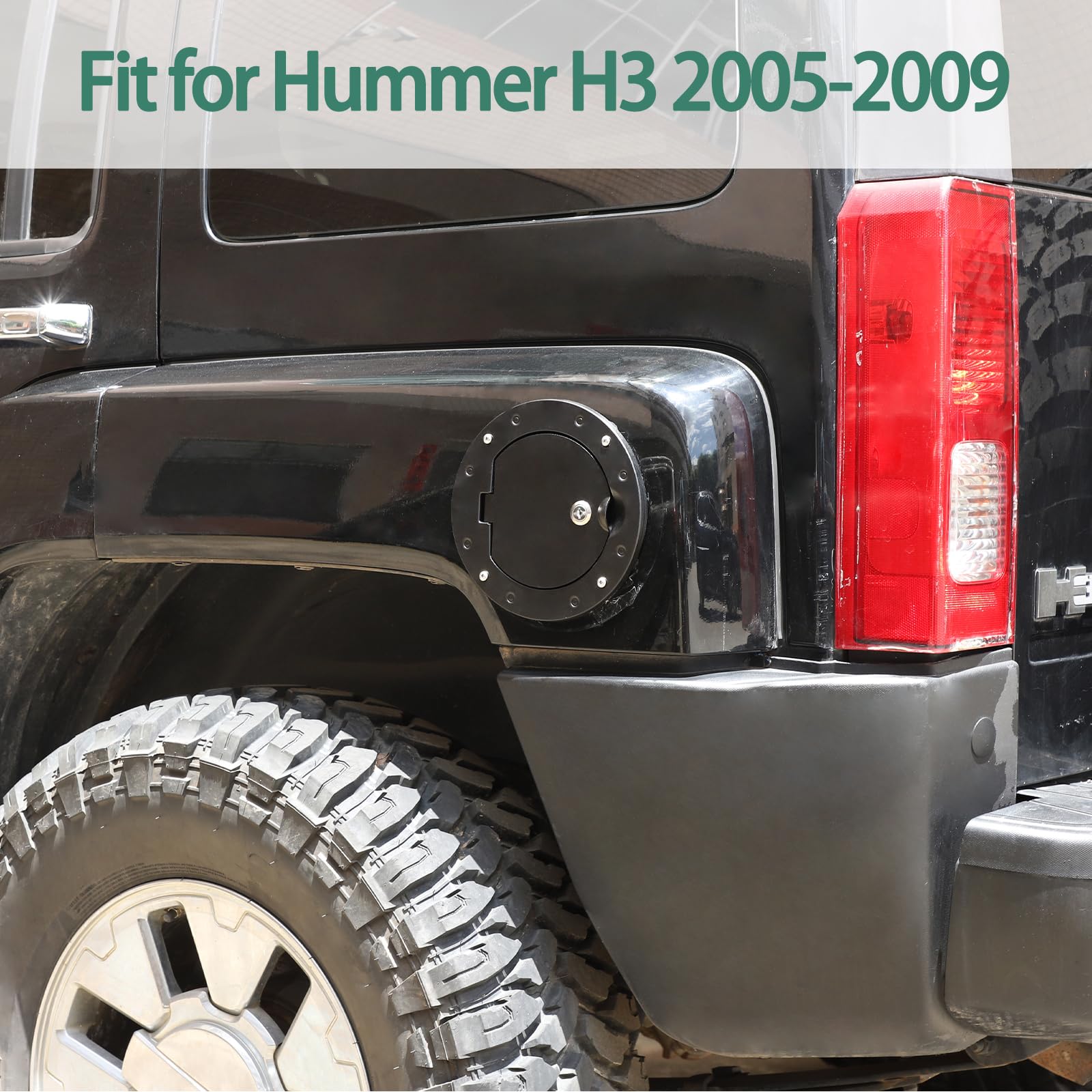 PIUGILH Locking Fuel Filler Door for Hummer H3 (2005-2009) - Black Aluminum Gas Tank Cap Cover