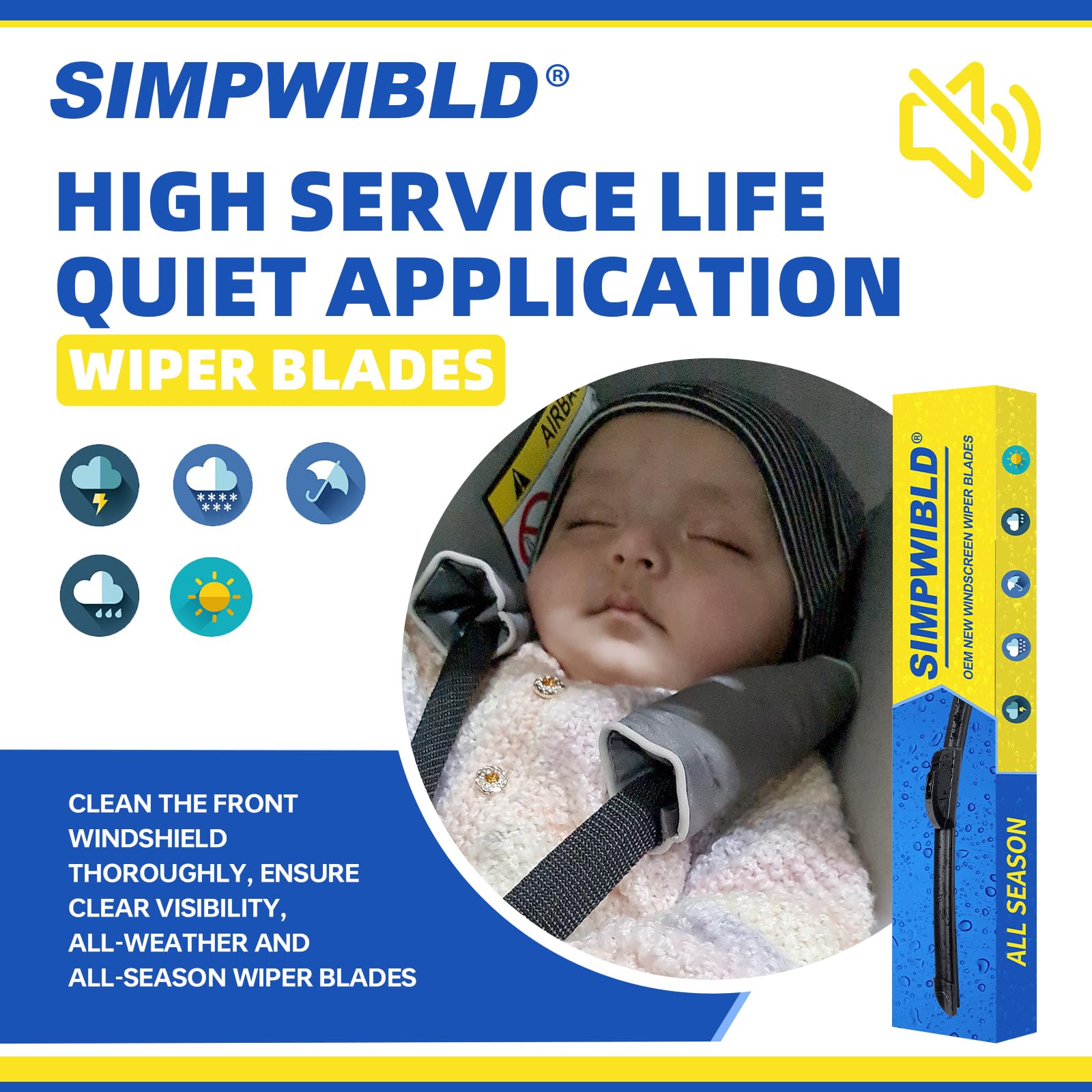 Simpwibld Wiper Blades,Premium All-Seasons Durable Stable And Quiet Oem Quality J Hook Front Windshield Wipers 22''+22'' (Set Of