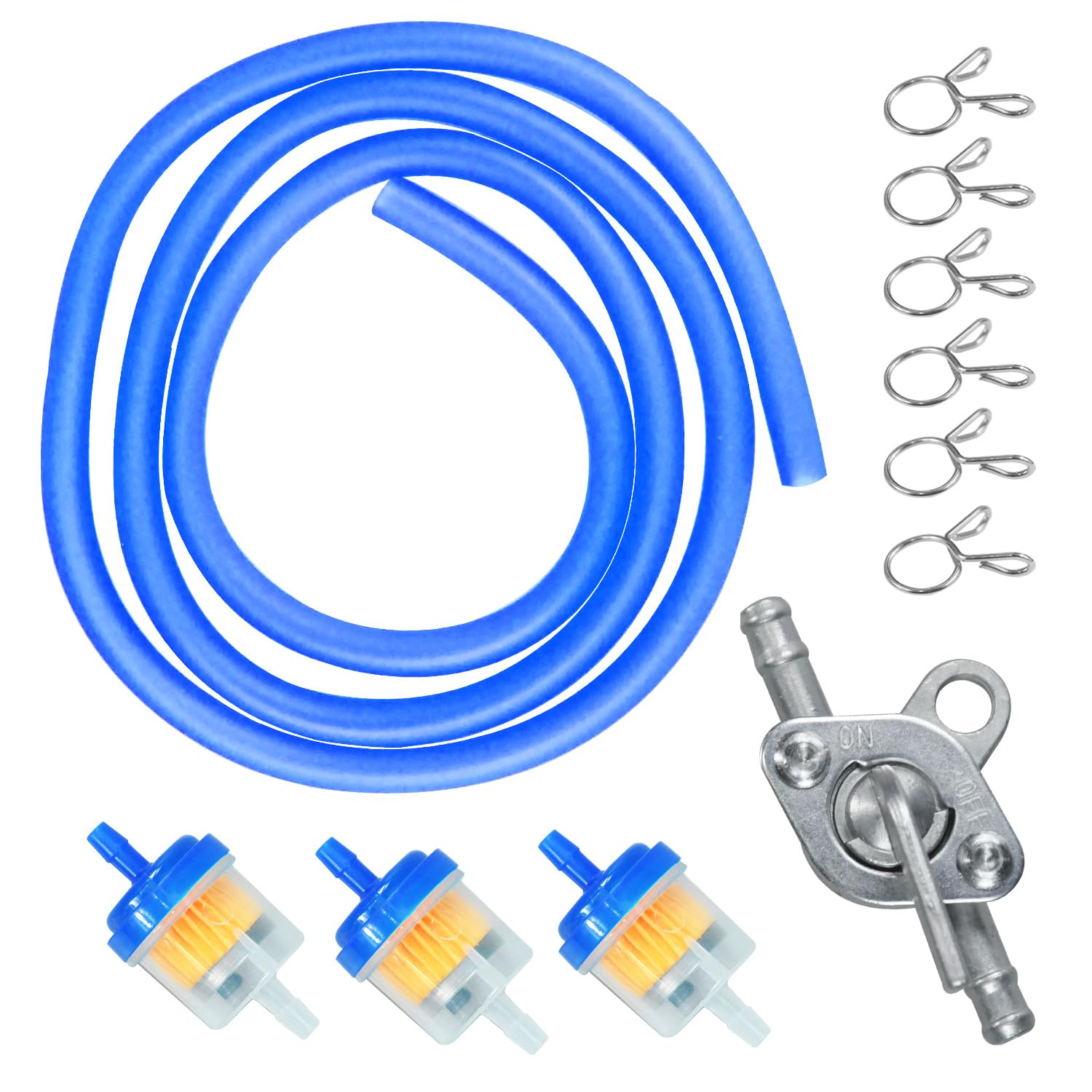 HOLATO Gas Fuel Line Hose Clamps Fuel Filters with Inline Shut Off Valve Petcock Set for 50cc 70cc 90cc 110cc 125cc 150cc Taotao
