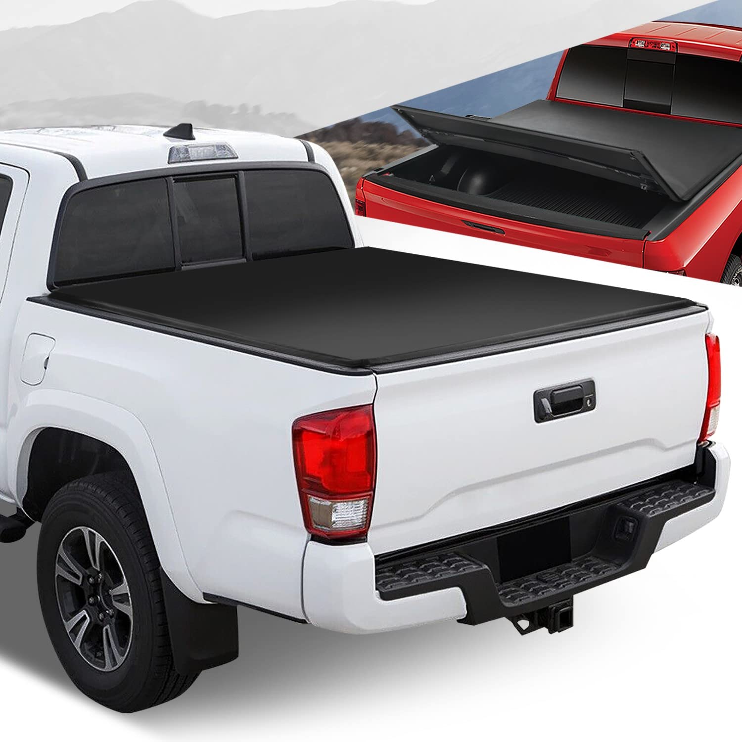 Auto Dynasty Truck Bed Tonneau Cover Compatible With 2016-2023 Toyota Tacoma 5Ft Fleetside/Styleside Bed, Soft Tri-Folding Matte