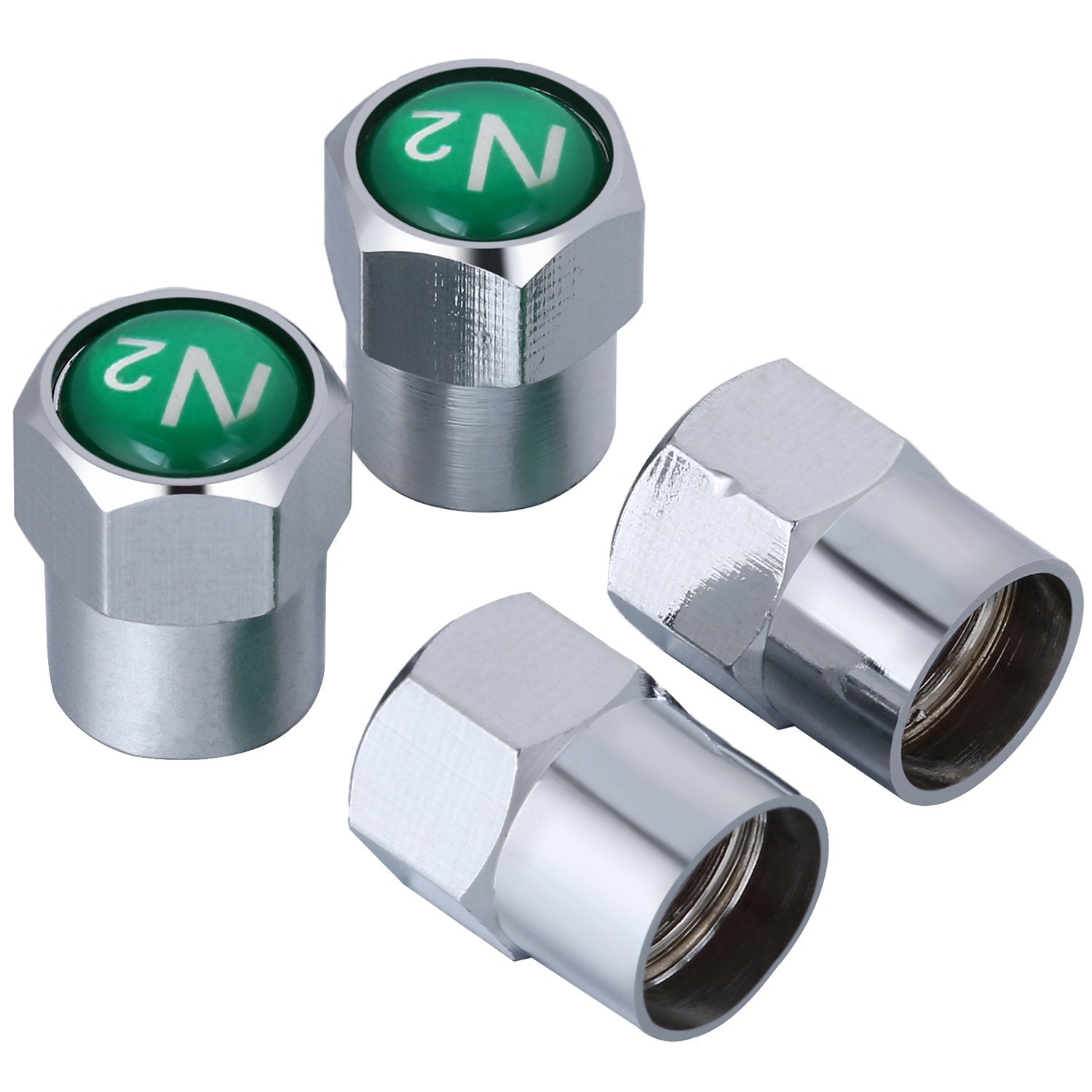 Tatuo Metal Brass Tire Valve Stem Caps - 20 Pieces, Dustproof Covers with N2 Nitrogen Logo, Green - Model Tatuo-Tire Cap-01