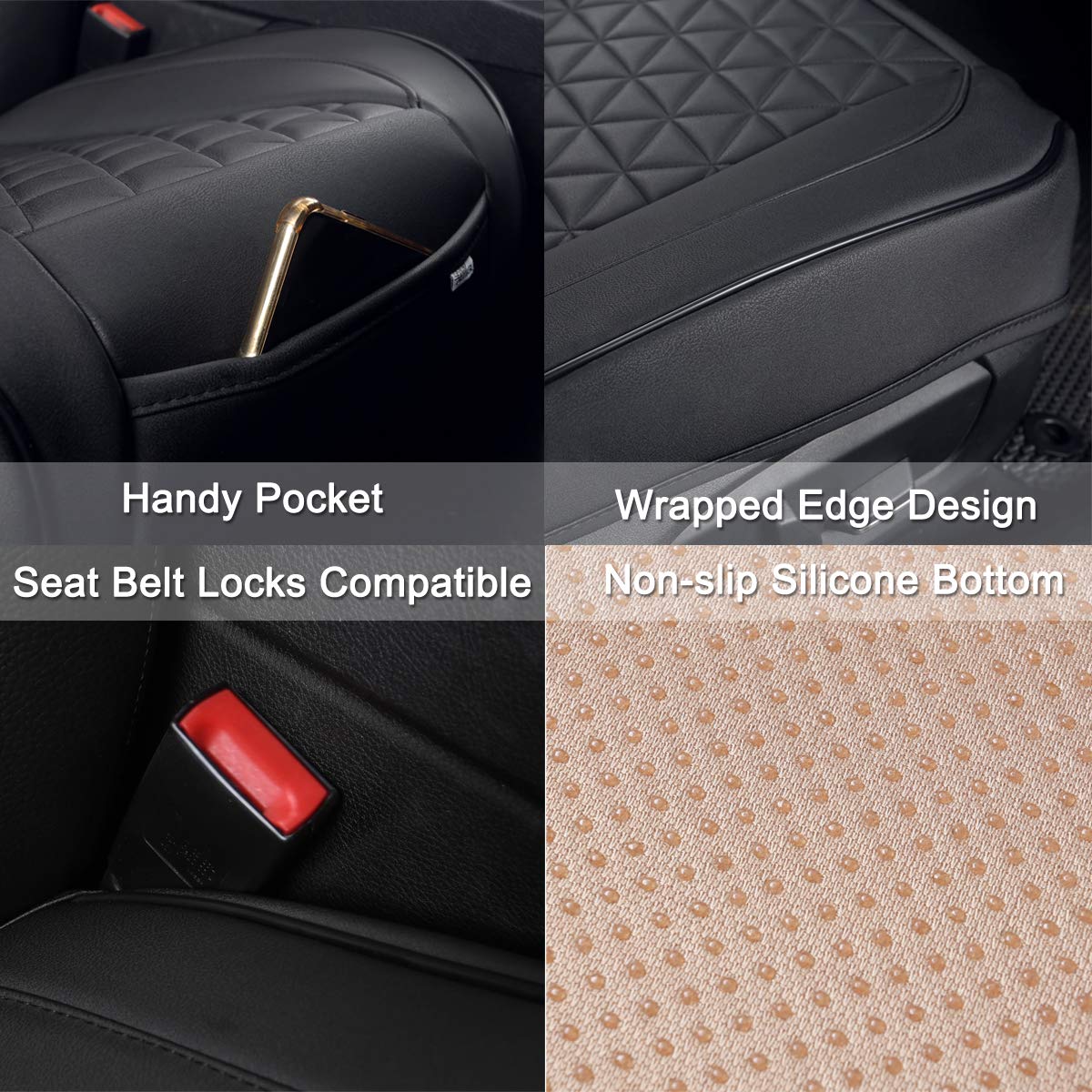 Black Panther Faux Leather Car Seat Covers, Anti-Slip Front Bottom Cushion, Beige, Model FSC-01, Fits 95% of Vehicles