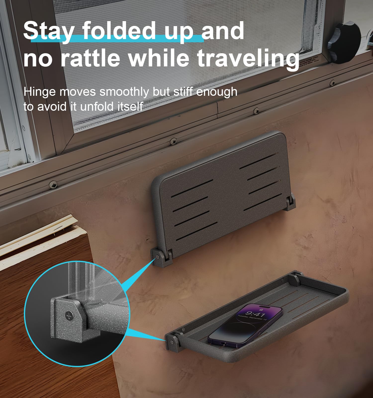 WanDwel Aluminum RV Folding Wall Shelves, 12" Collapsible Bookshelf, Grey, 2 Pack - Ideal for Camper Interior Storage