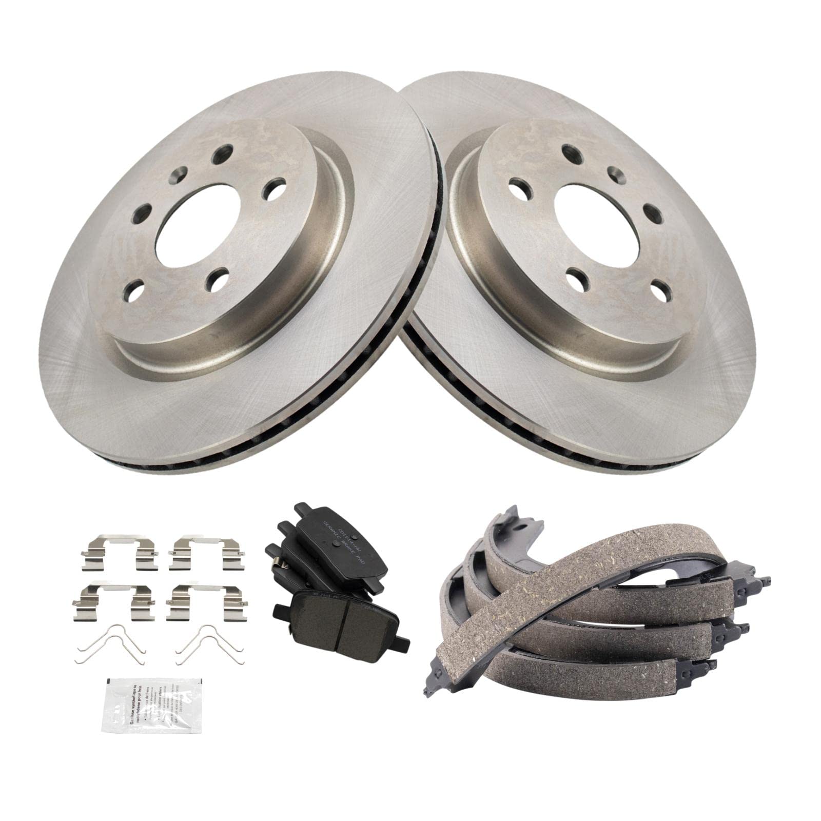 Trq Rear Brake Pad & Rotor Kit Brake Pads Brake Rotor Parking Brake Shoe Set Ceramic Compatible With 2016-2019 Chevrolet Camaro