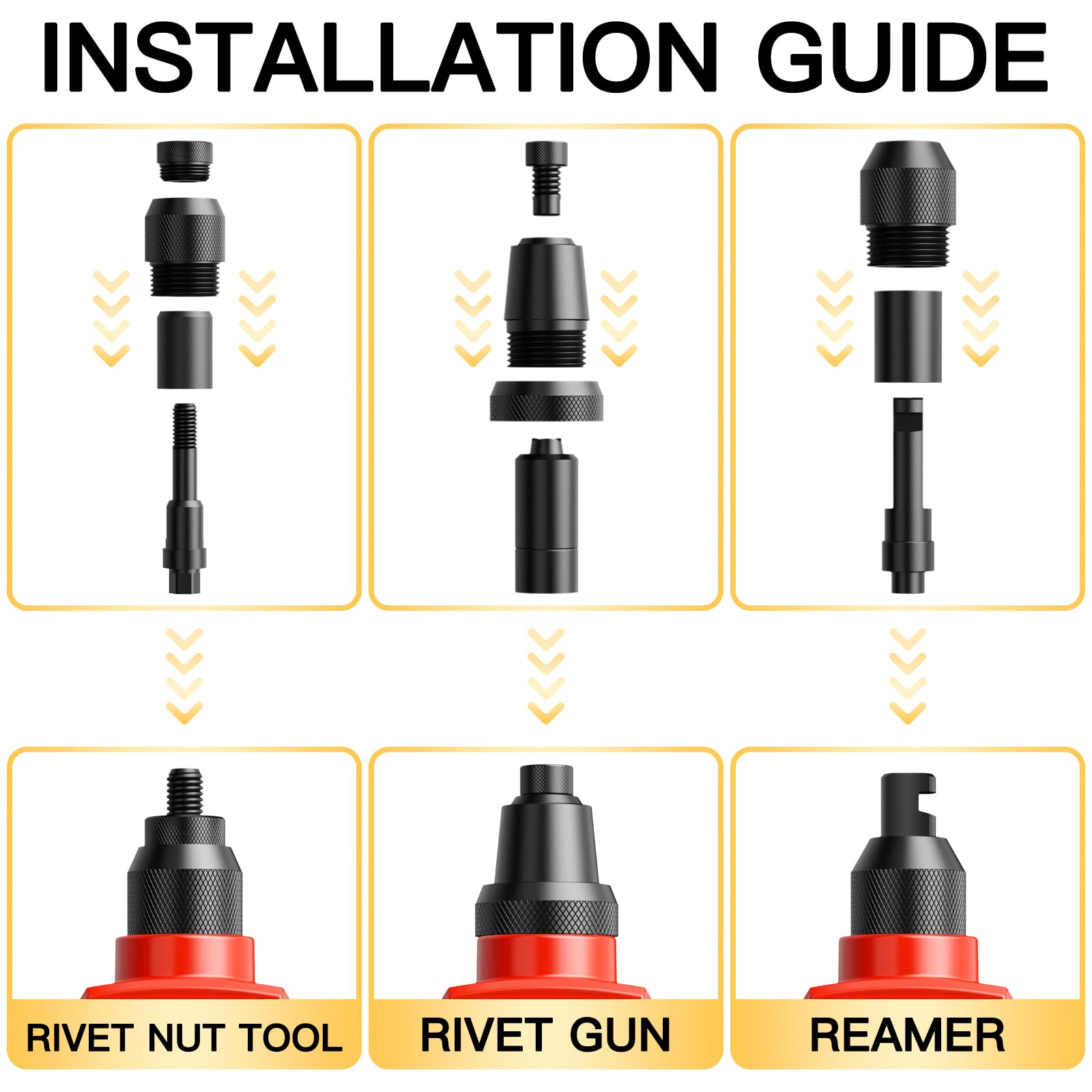 WETOLS 3 in 1 Rivet Nut Tool Kit, WE-890, Includes Rivet Gun, 5 Heads, 6 Mandrels, 50 Rivets, 60 Nuts,
