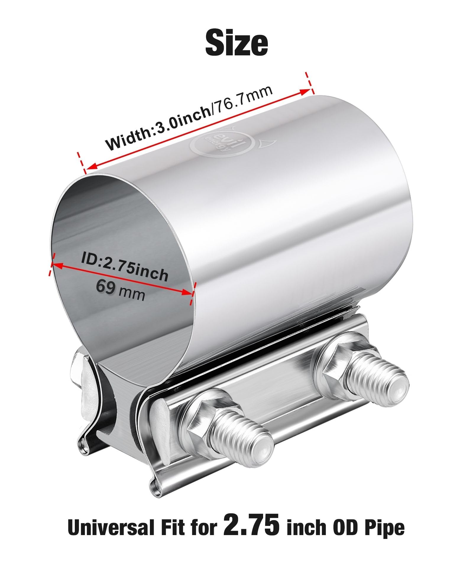 Evil Energy 2.75 Inch Exhaust Clamp,Butt Joint Band Clamp Sleeve Coupler Stainless Steel 2Pcs