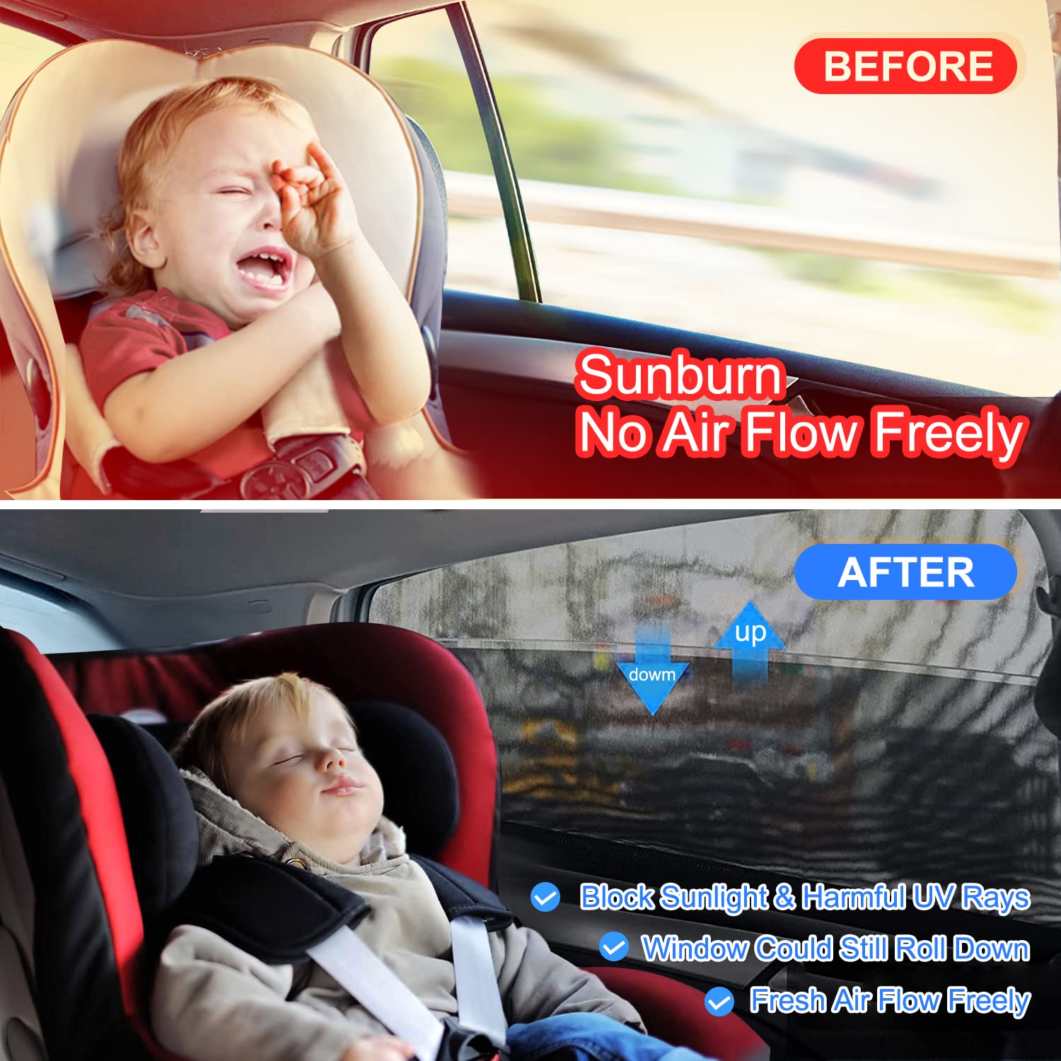 Pemotech Car Window Shades For Baby, 2 Pack Breathable Mesh Side Car Window Sun Shade, Uv Protection Car Window Covers, Fit Large Suv, Pickup, Truck, Minivan (31.5X47.2)