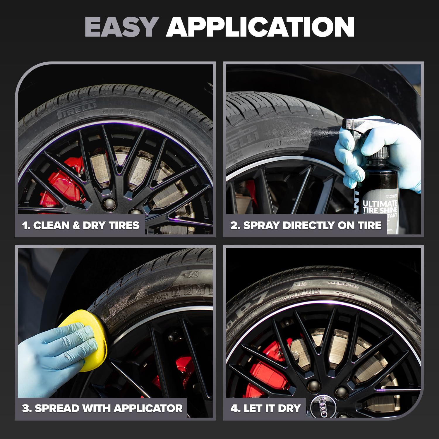 Carfidant Car Tire Shine Gallon - Tire Dressing & Rubber Protectant - Dark, Wet Look With No Grease And No Sling! - 128 Fl Oz
