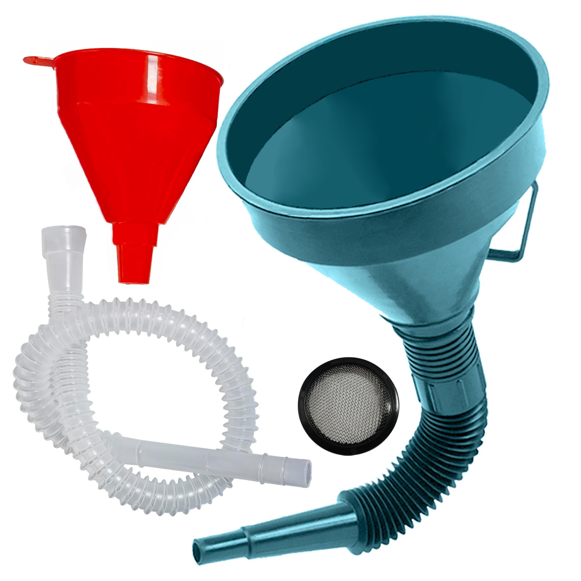 Flex Funnel - Wide Mouth Flexible Funnel with Handle, Automotive Funnels for Engine Oil, Liquid, Diesel, Kerosene,Gasoline (RED 
