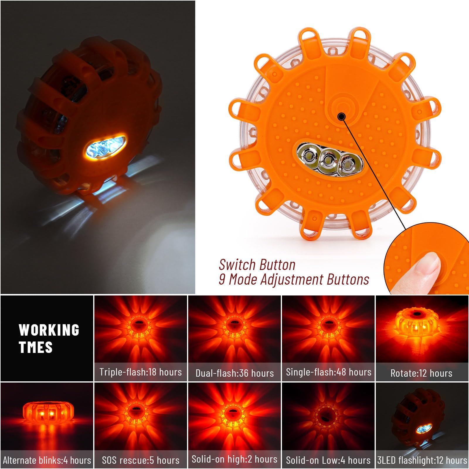 Heigpan Gp904B Led Road Flares With Usb-C Cable And Magnetic Base, Featuring 9 Flashing Modes For Emergency Roadside Safety And