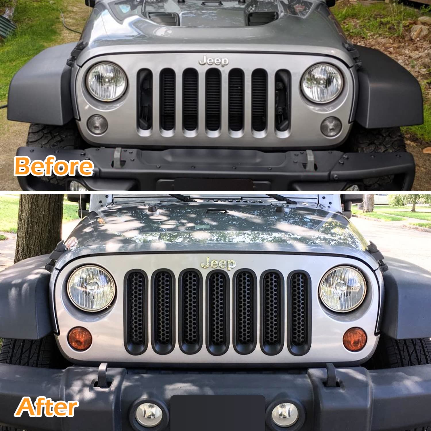 7Pcs Front Grill Mesh Inserts For Jeep Wrangler Jk Jku Unlimited 2007 2008 2009 2010 2011 2012 2013 2014 2015 2016 2017 2018 Grille Guard Cover Trim Clip-In Exterior Accessories (Matte Black)
