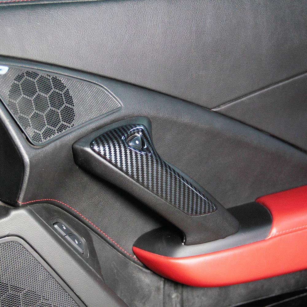 Justautotrim Carbon Fiber Look Interior Door Handle Molding Cover Trims Accessories For 2014 2015 2016 2017 2018 Chevrolet Corve