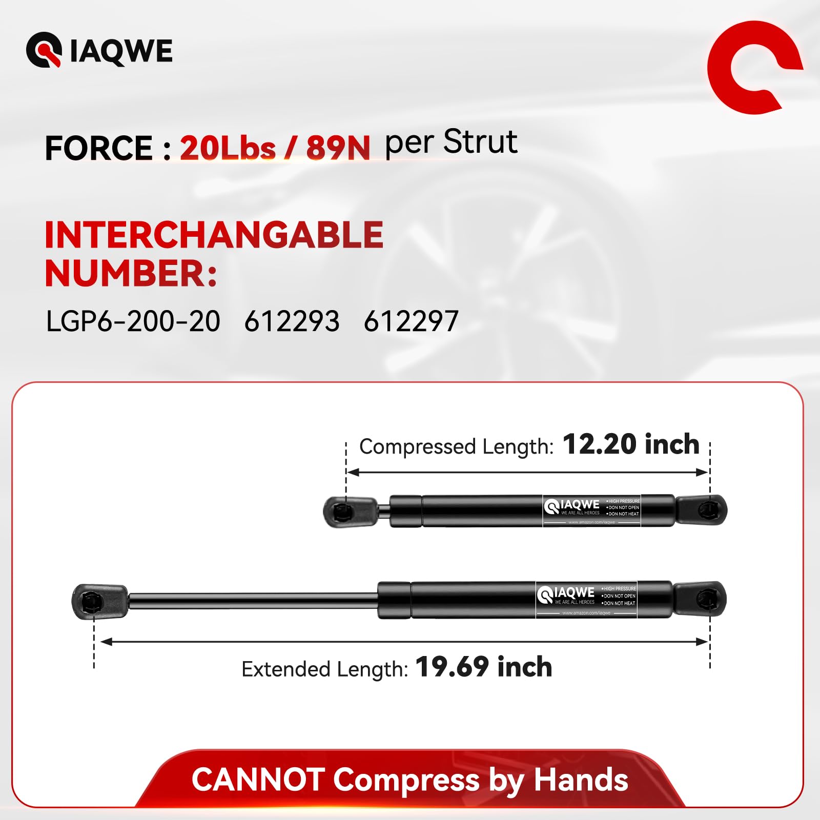 612231 20Inch 20Lbs/89N Gas Struts Spring Lift Support Shocks For Camper Rear Window Trailer Truck Canopy Tonneau Cover Basement