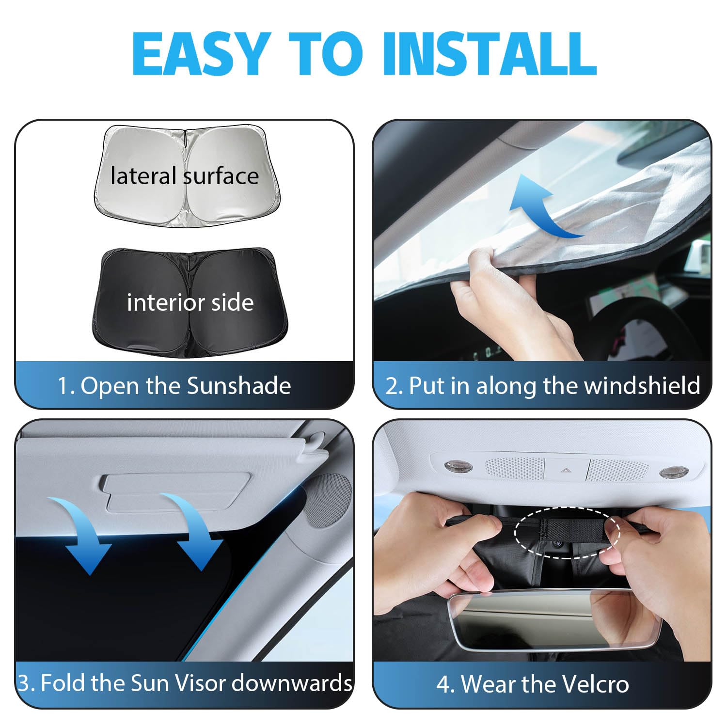 Tseller For Tesla Model Y Sunshade Roof Sunroof Shade Upgrade 3.0 2025 2024 2023 2022 2021 2020(Ice Black) & Tesla Model Y Winds