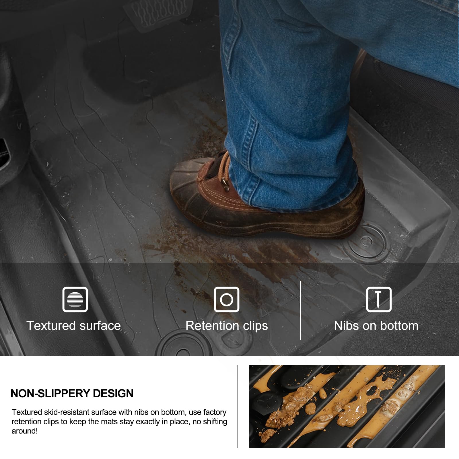 Kiwi Master Floor Mats For 2020-2025 Jeep Gladiator Jt Oem Replacement 82215626Ab All Weather Mat Front & 2Nd 2 Row Seat Tpe Slu