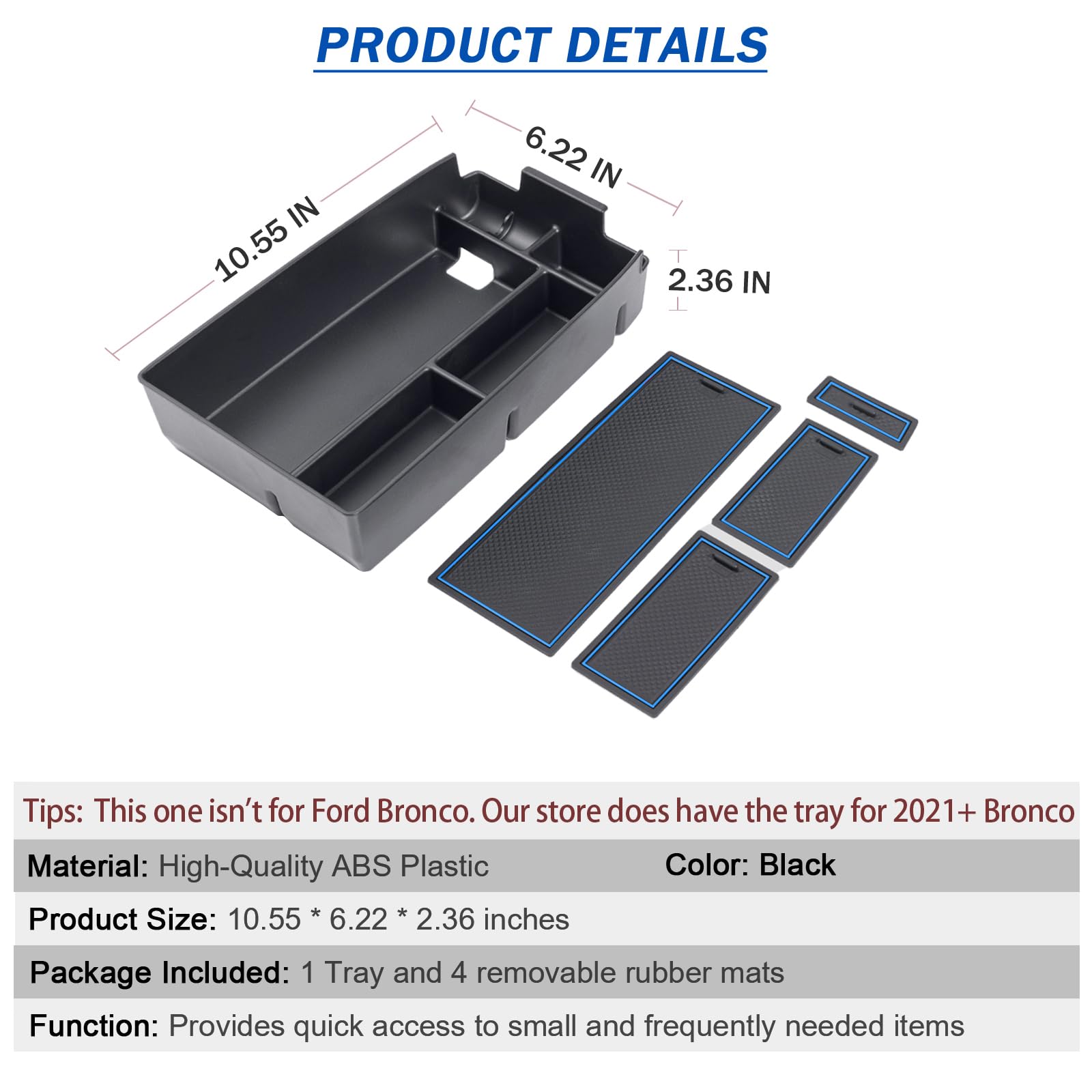 TOPINSTALL Blue Center Console Organizer Compatible with Ford Escape 2020-2025/ Bronco Sport 2021-2025 Accessories, Armrest Box