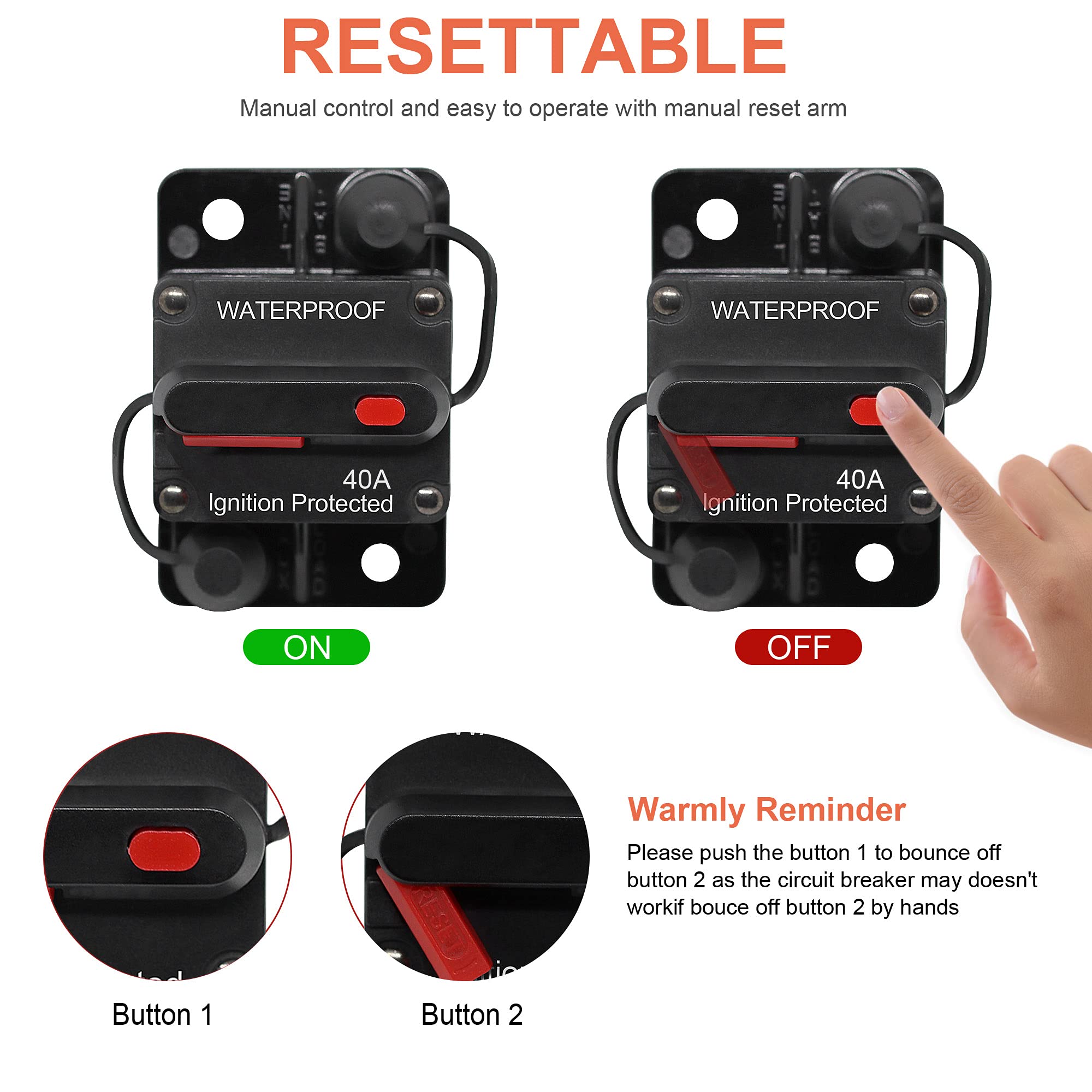 Erayco 40 Amp Circuit Breaker With Manual Reset Waterproof Inline Fuse Inverter For Marine Trolling Motors Boat Atv Manual Power