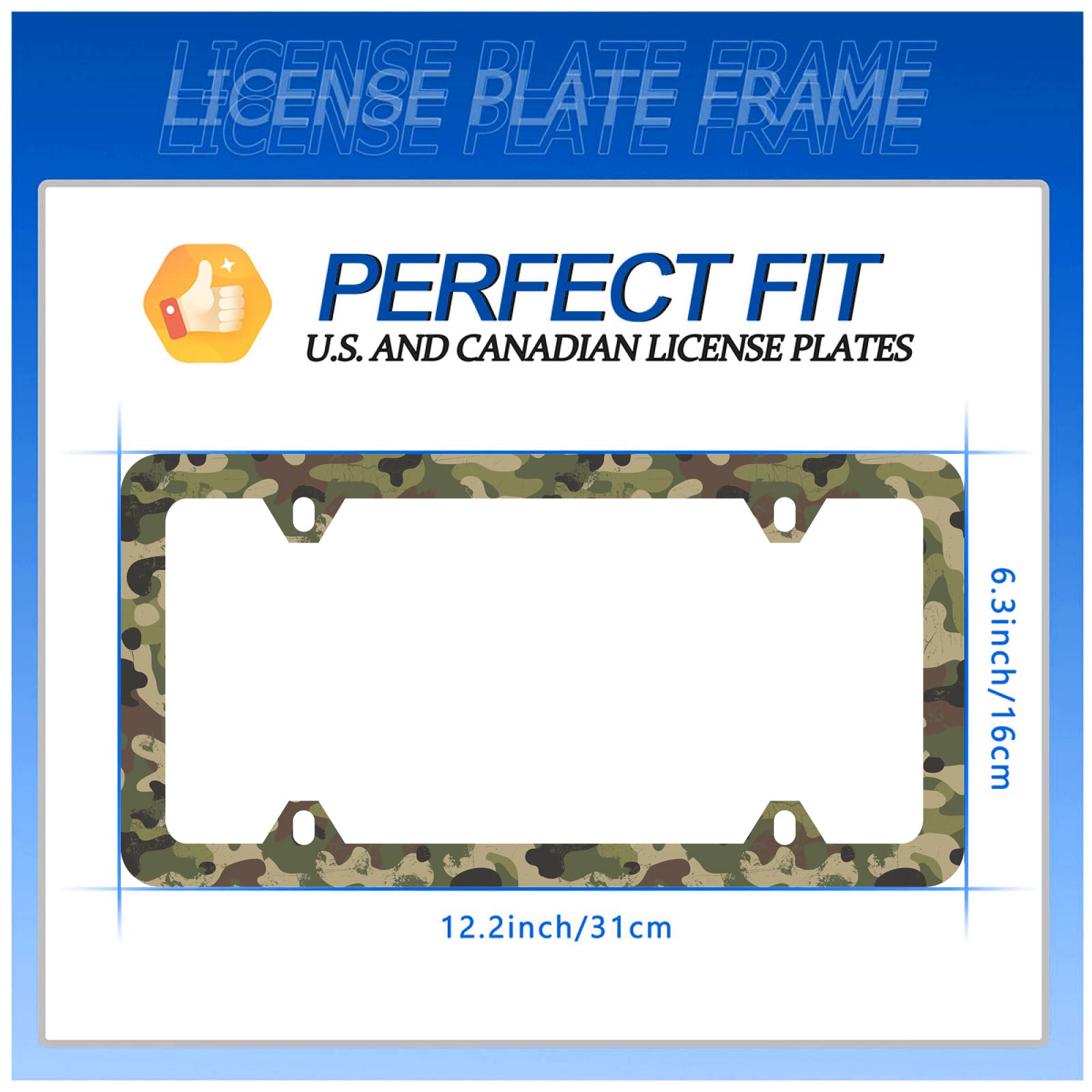 Camouflage License Plate Frame Green Camo License Plate Stainless Steel Car Accessory Personalize Funny License Plate Holes Scre