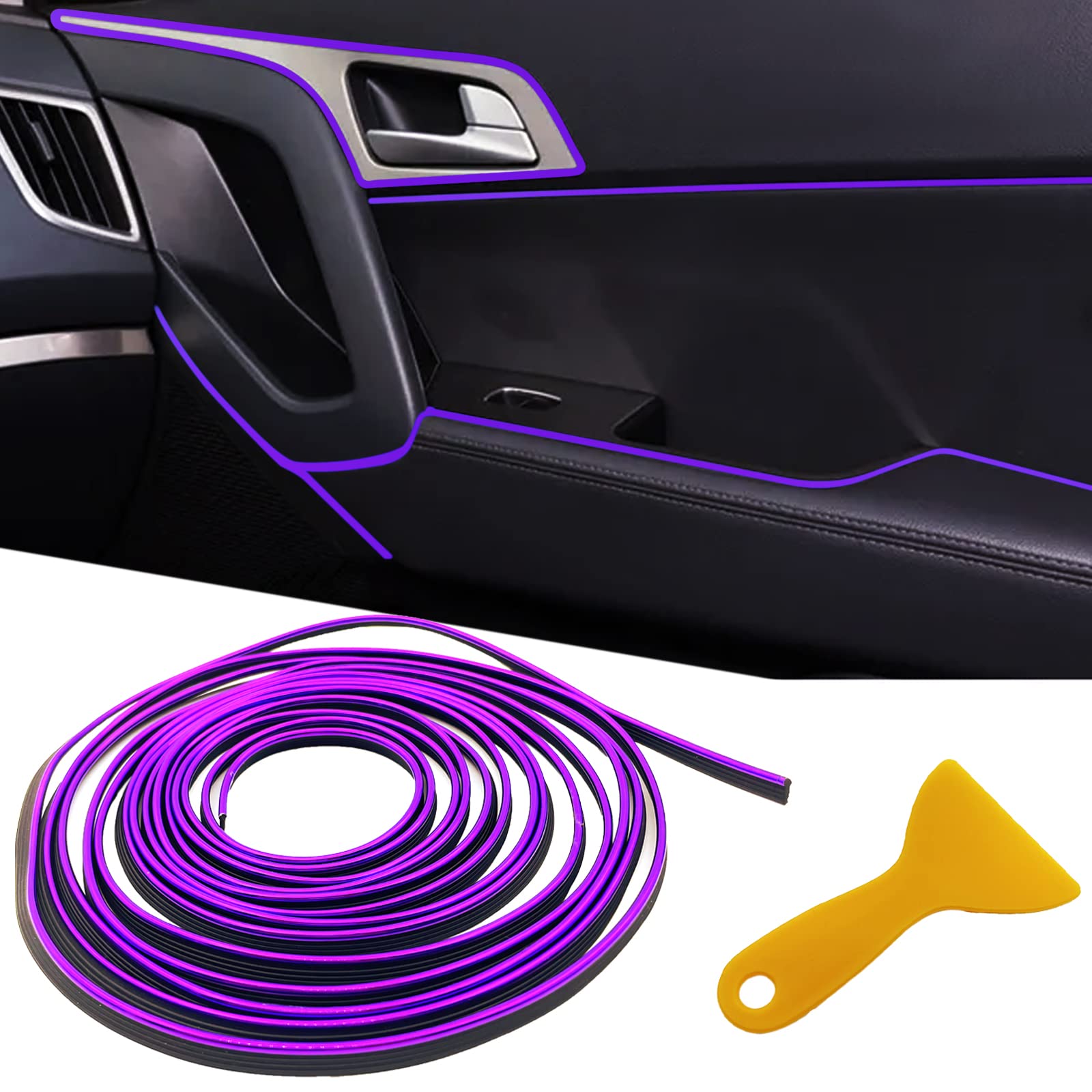 Car Interior Trim Strips,Universal 33Ft Car Electroplating Decoration Styling Door Dashboard, Flexible Interior Trim Accessories With Installing Tool(Purple)