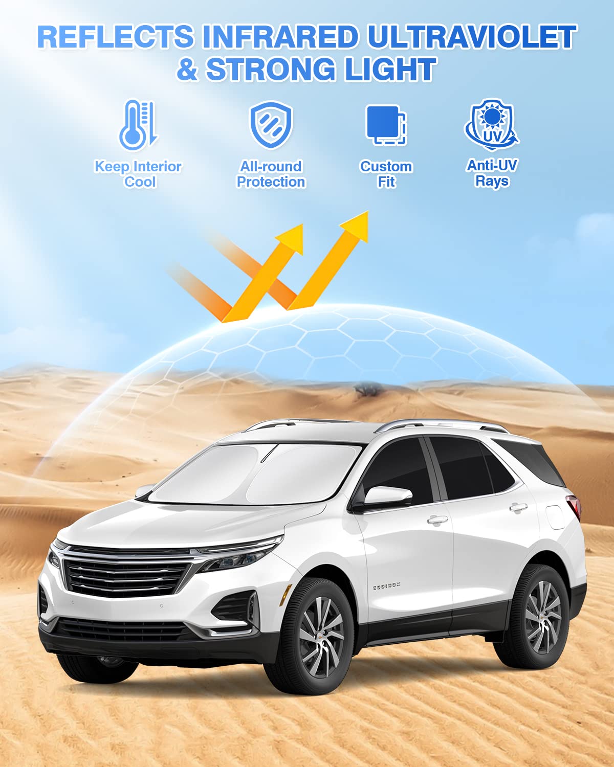 Canvcle Windshield Sunshade for 2018-2024 Chevy Equinox, Black, 8PCS, Polyester, Sun Protection, Side & Rear Windows