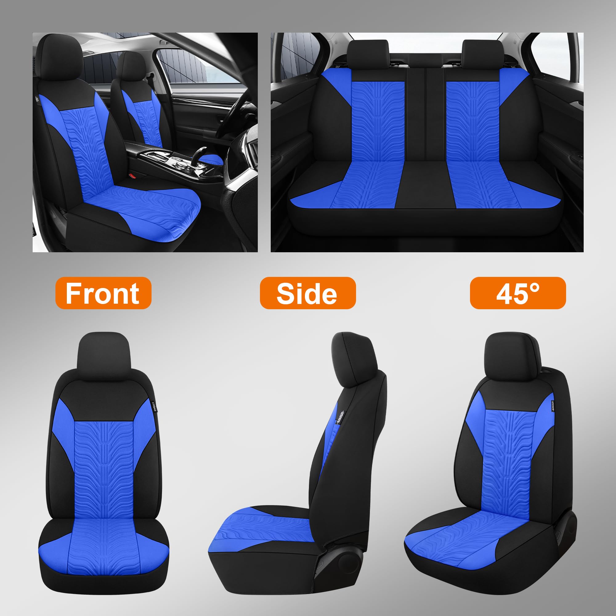 CAROMOP Car Seat Covers Full Set, Washable and Breathable Premium Cloth Seat, Split Bench Seat Covers for Cars, Universal Fit fo