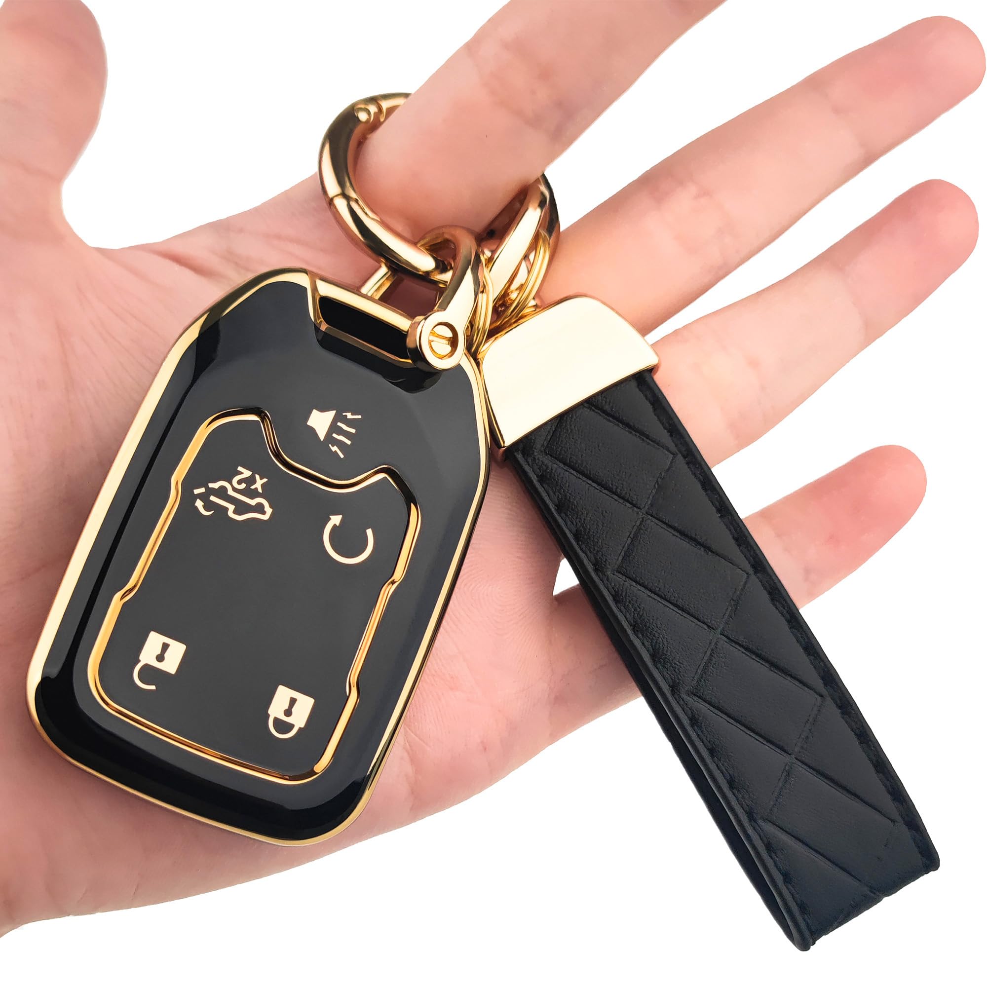 Ollen 5-Button Tpu Key Fob Cover, Fit For Gmc Acadia 2017-2024, For Terrain 2018-2024, Fit For Sierra 2019-2024, For Chevy Silverado 2019-2022, Full Protection Soft Tpu Key Case, With Keychain, Black