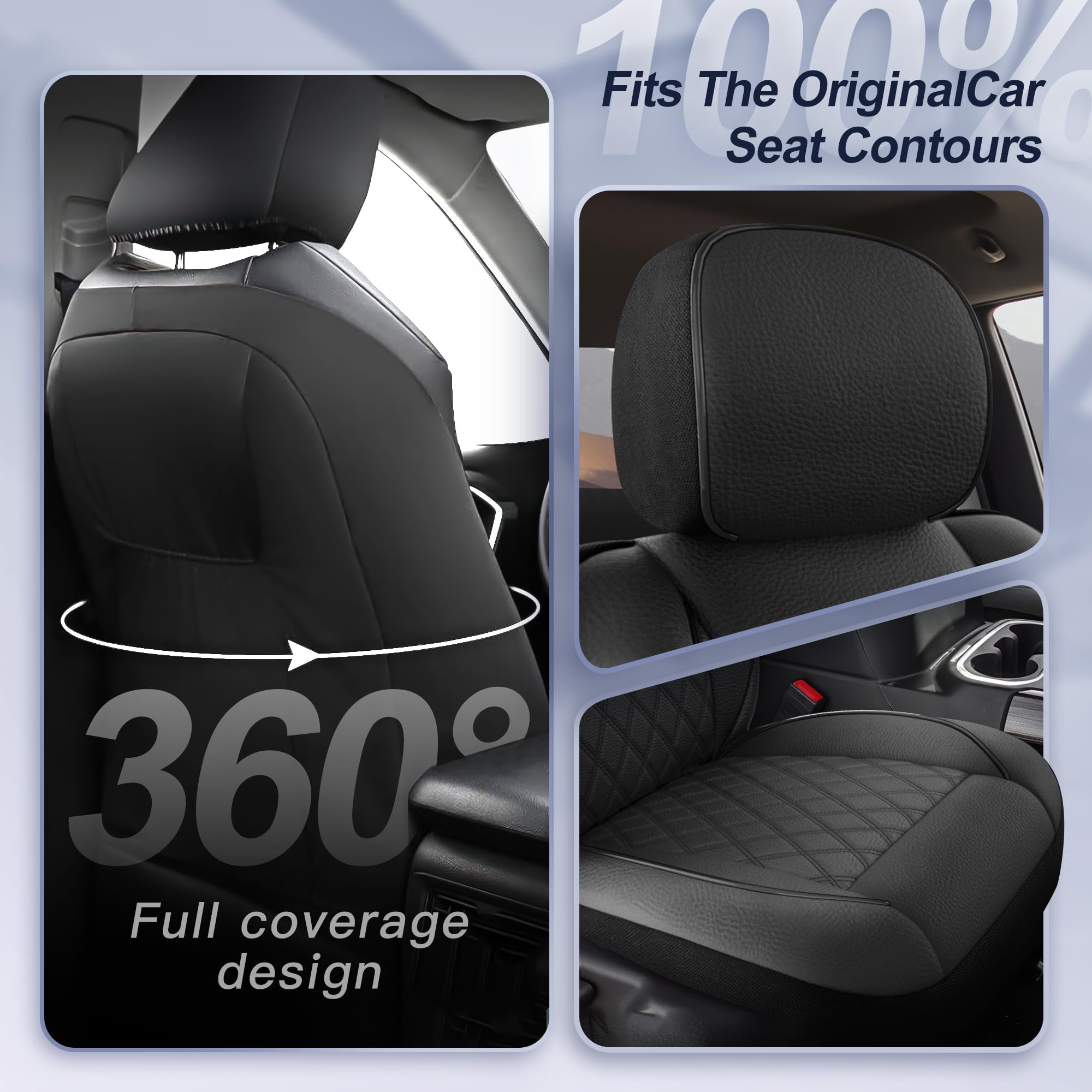 Giant Panda Piping Leather Front Car Seat Covers Customized Fit Ford F150 F250 F350 F450 Super Crew/Crew Cab Pickup Trucks, Fron
