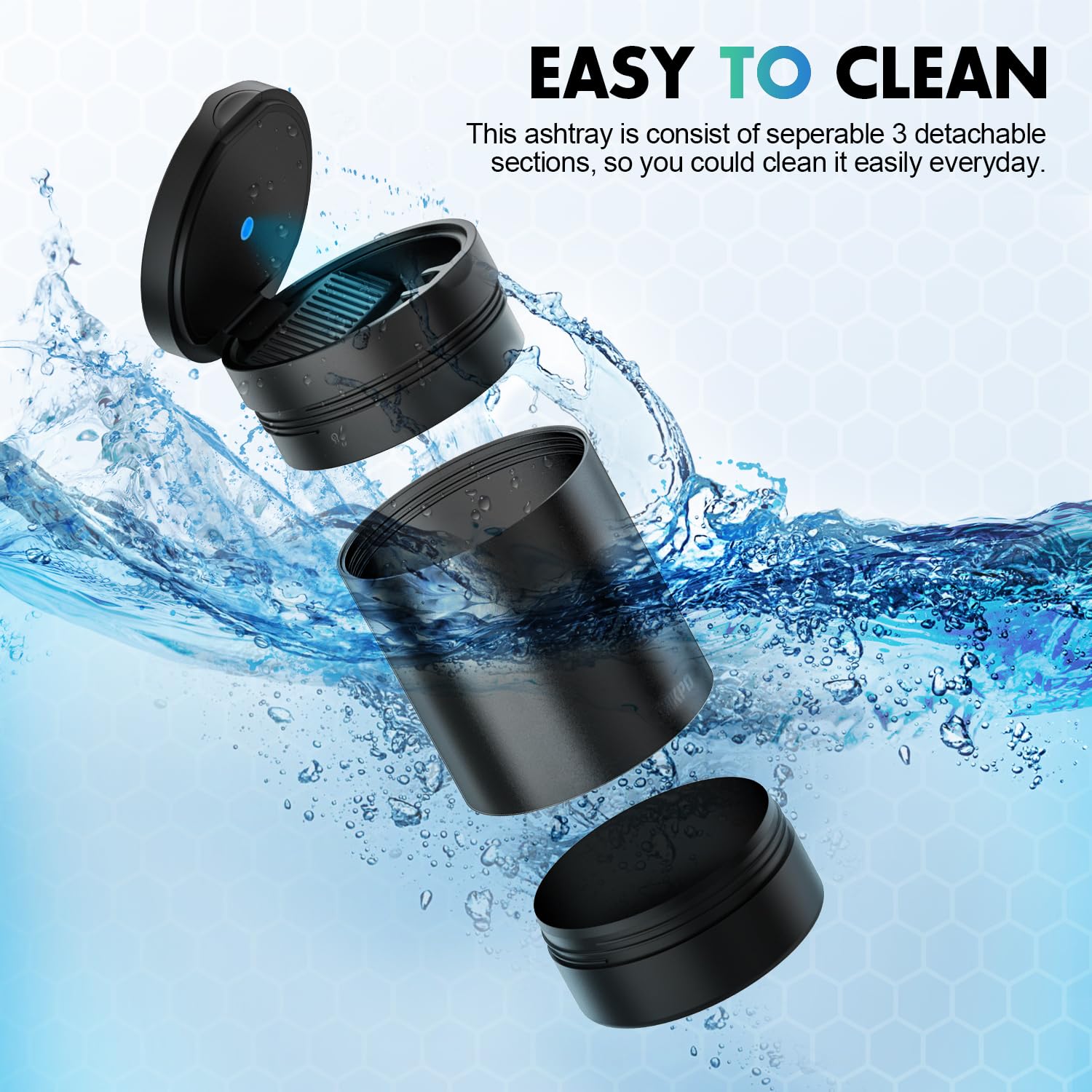 Thikpo Car Ashtray With Lid, Portable Ashtray, Mini Car Trash Can, Detachable Stainless Steel Smokeless Ash Tray With Led Blue L