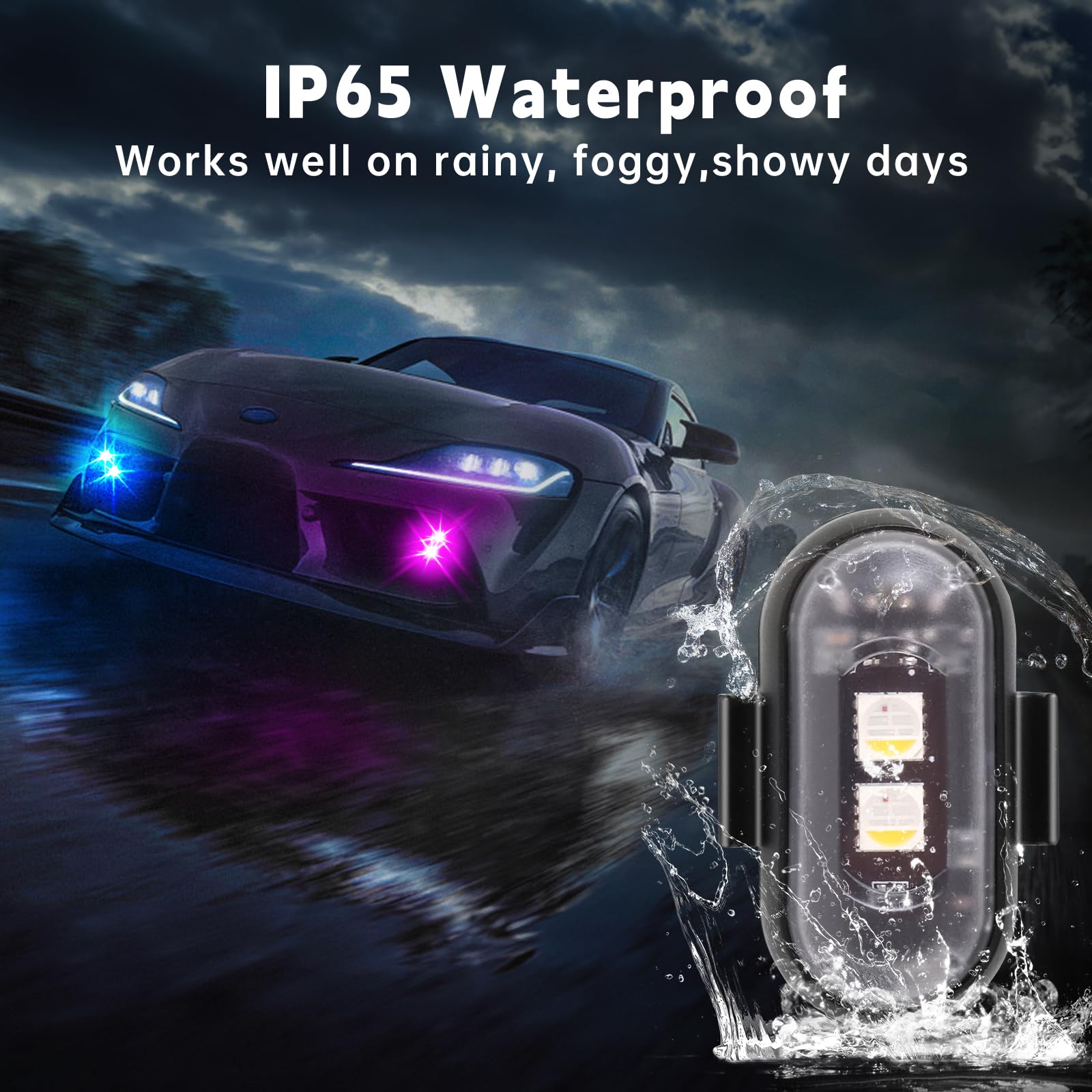 4Pcs Wireless Led Strobe Lights With Remote Control,8 Colors Waterproof Anti-Collision Usb Charing Led Warning Light, High Brigh