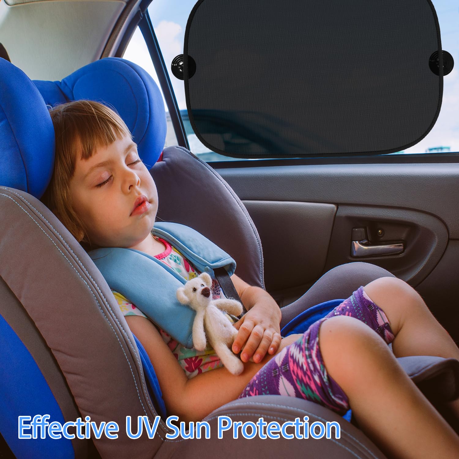 EZTIME Car Window Shade for Baby (20x12), 4 Pack Car Sun Shade Baby with Suction Cups-2 Semi-Transparent and 2 See-Through,