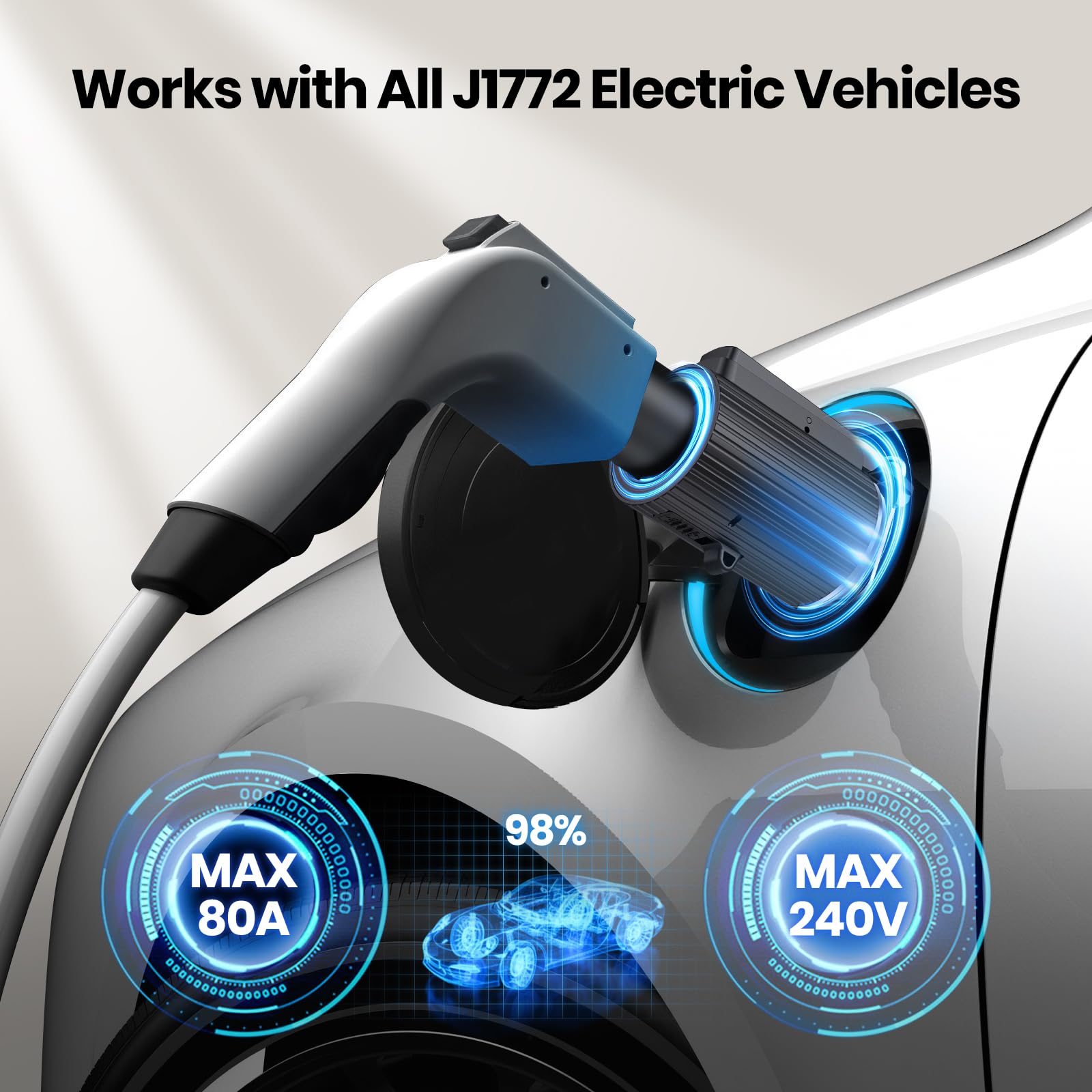 Mavulo J1772 EV Charger Adapter for Tesla 19KW Fast Charging 80A/240V, A-Tesla to J1772, Black, Model TU-01