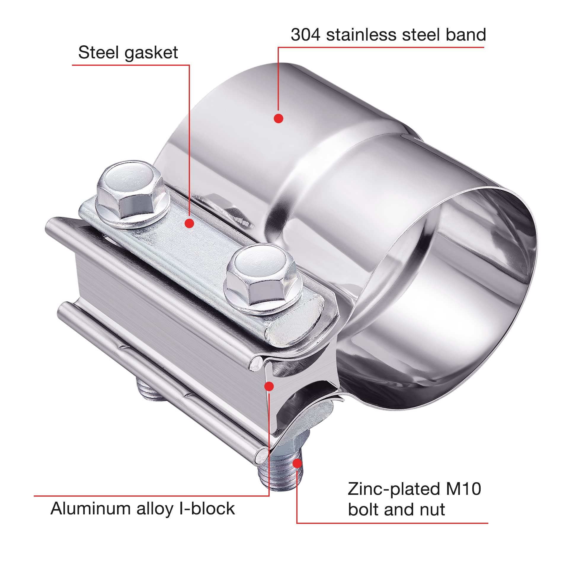 Evil Energy 2.25 Inch Exhaust Clamp, Lap Joint Band Clamp Stainless Steel 4Pcs