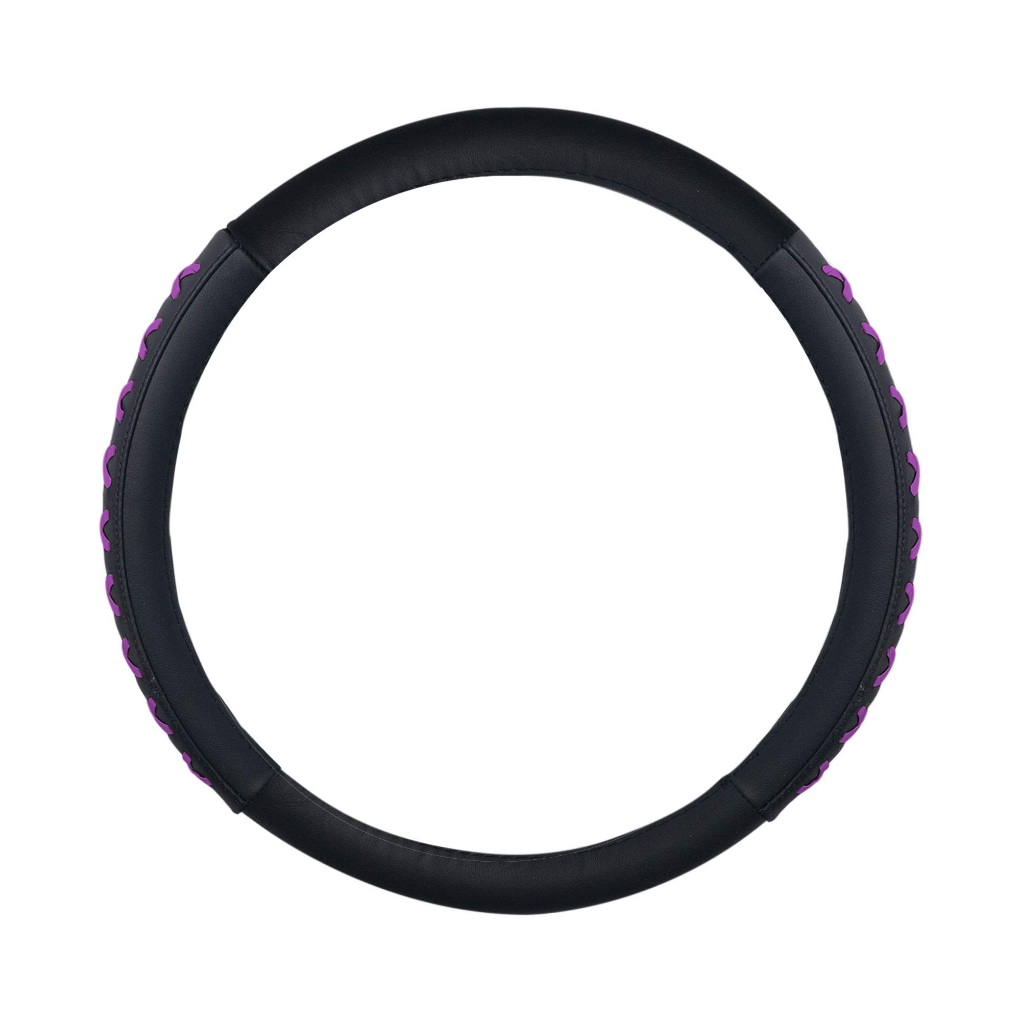 Fh Group Fh2022Purple Universal Fit 15 Inch Genuine Leather With Lace-Up Detailing Purple Steering Wheel Cover Fits Most Cars, S