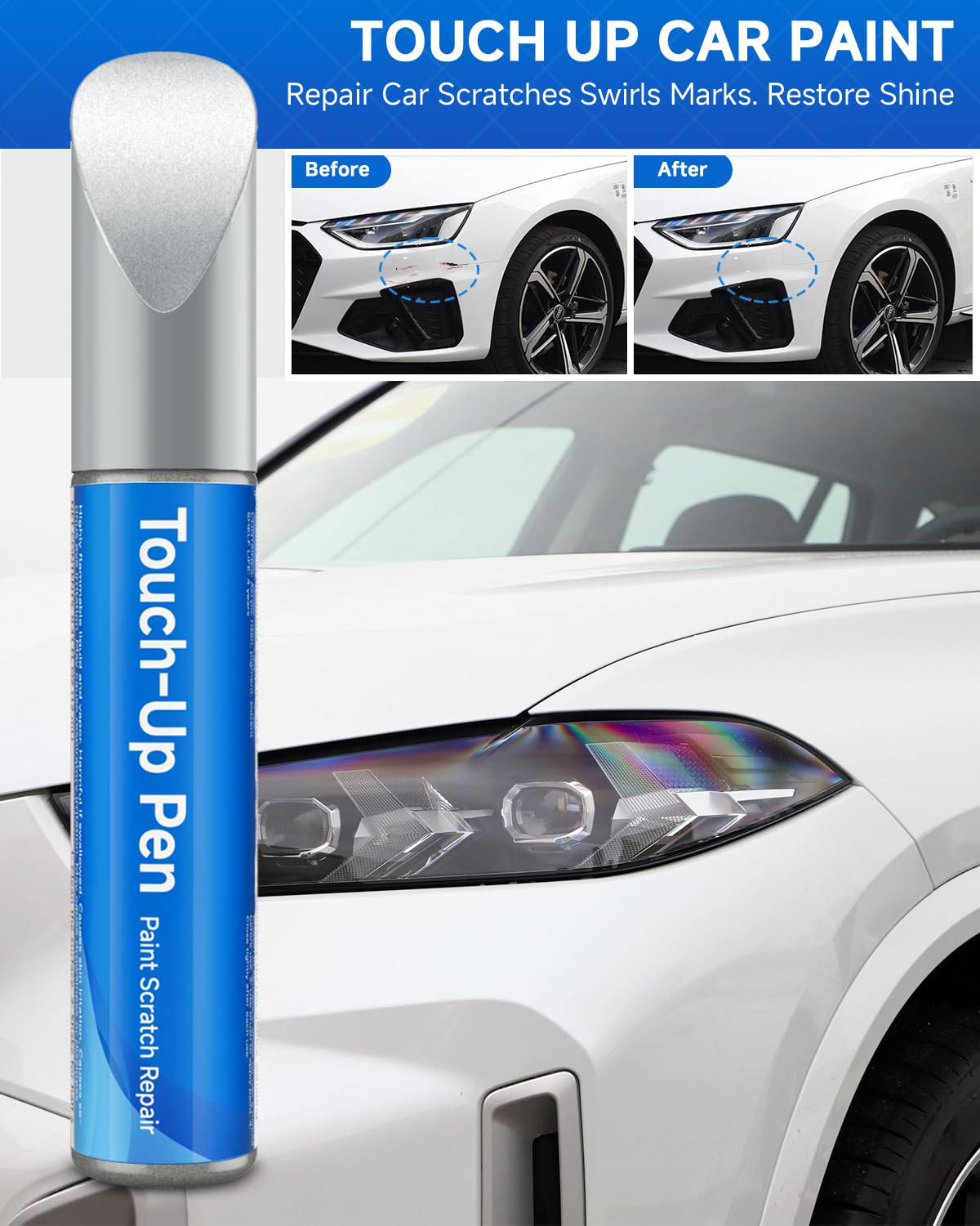 TESLAUNCH Touch Up Paint Pen - LX5H/2D Navarra Blue Metallic, 0.14 Fl Oz, Exact Match for Audi Scratch Repair
