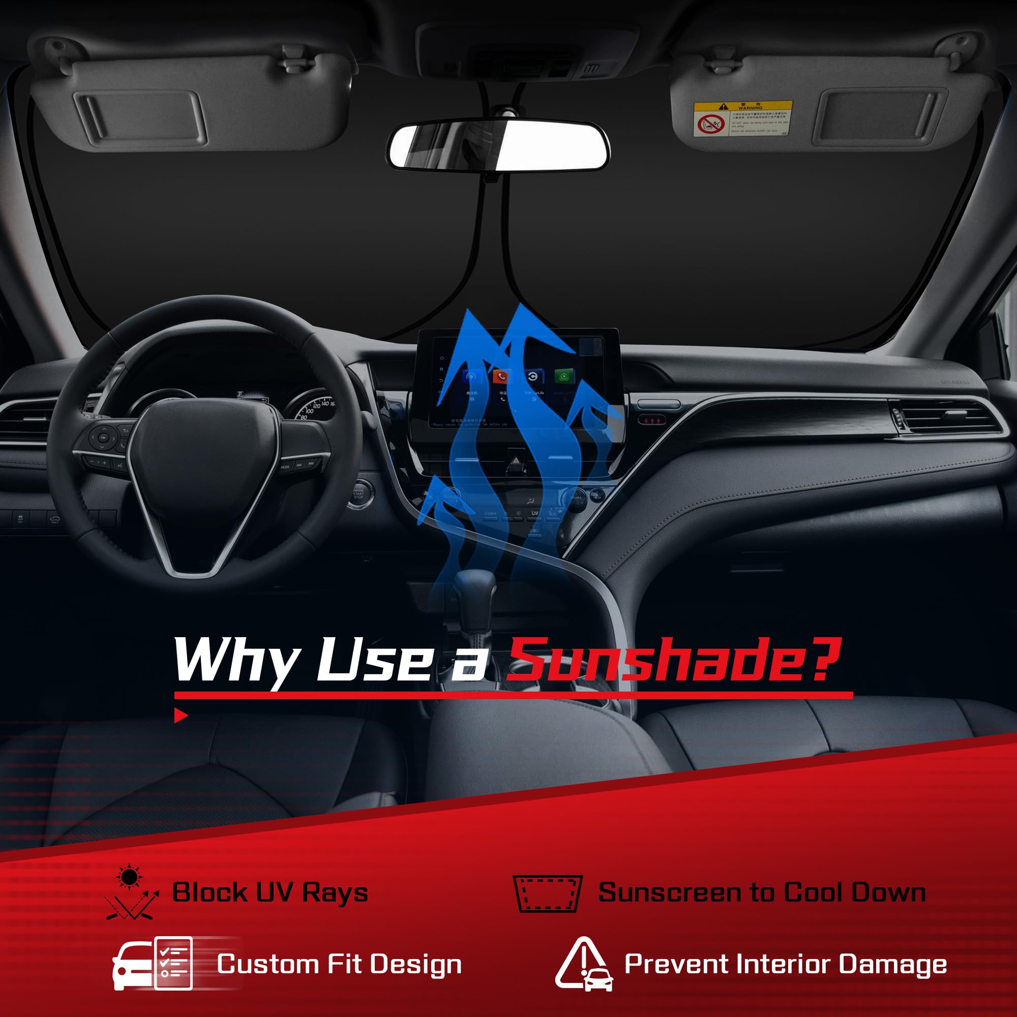 ARISMOTOR Windshield Sun Shade for Hyundai Kona 2024-2025, Custom Fit Foldable Front Window Sunshade Sun Visor Protector, Block