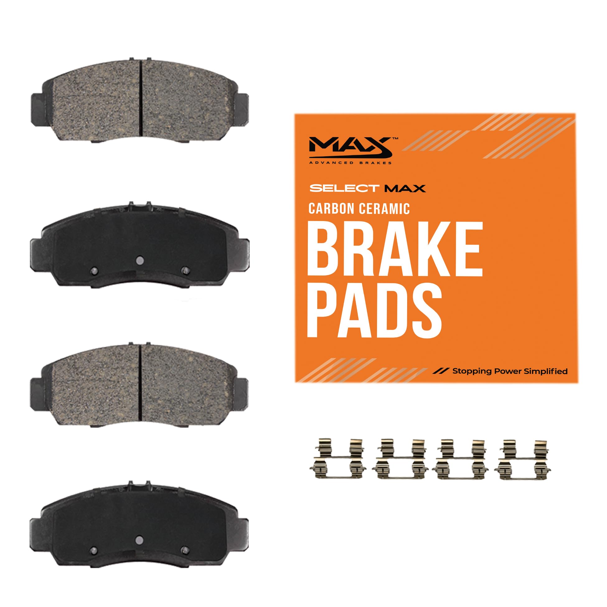 Max Advanced Brakes Front Brake Pad Compatible With 2003 2004 2005 6, Carbon Ceramic Pad W/Hardware