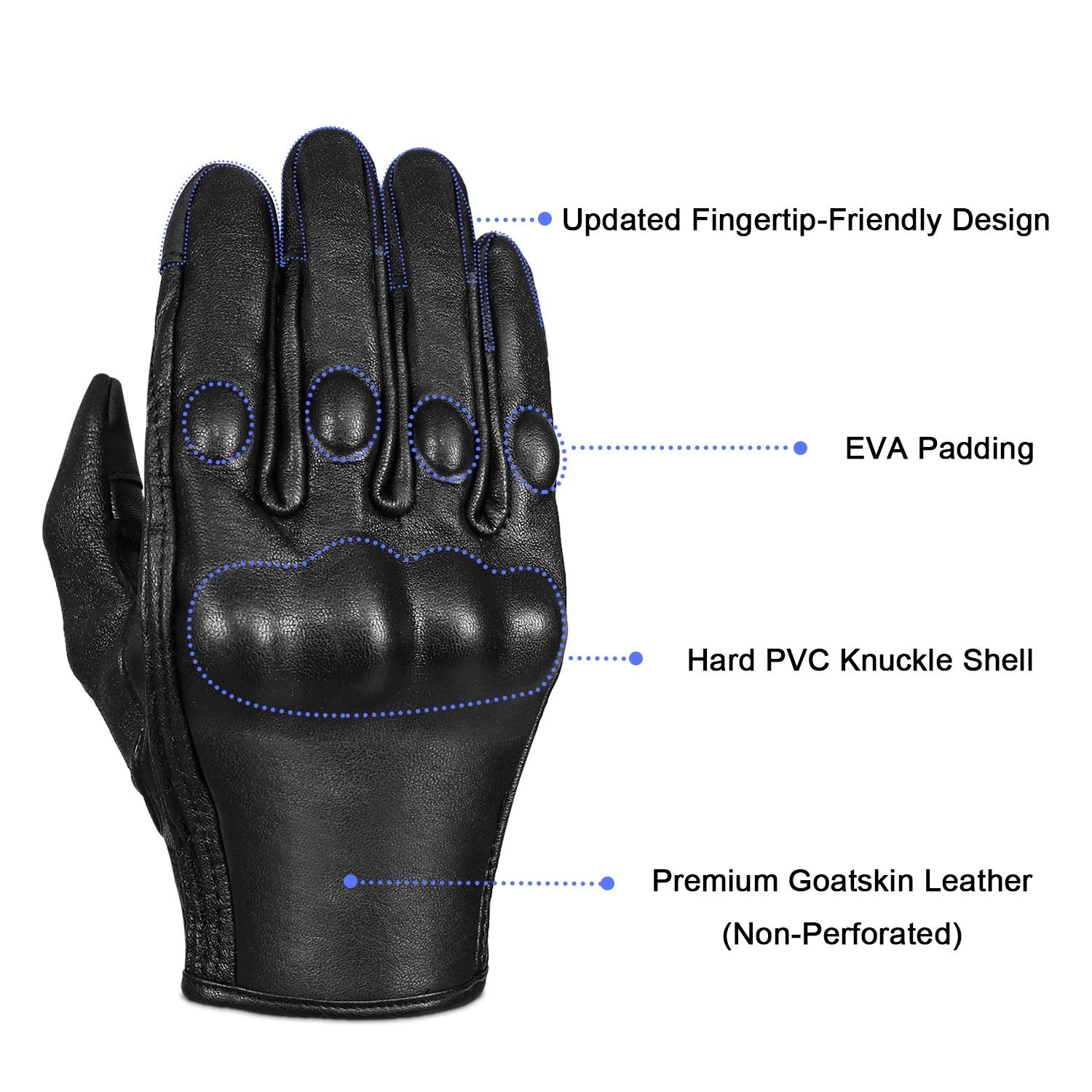 Full Finger Goat Skin Leather Touch Screen Motorcycle Gloves Men/Women S,M,L,Xl,Xxl (Non-Perforated, S)