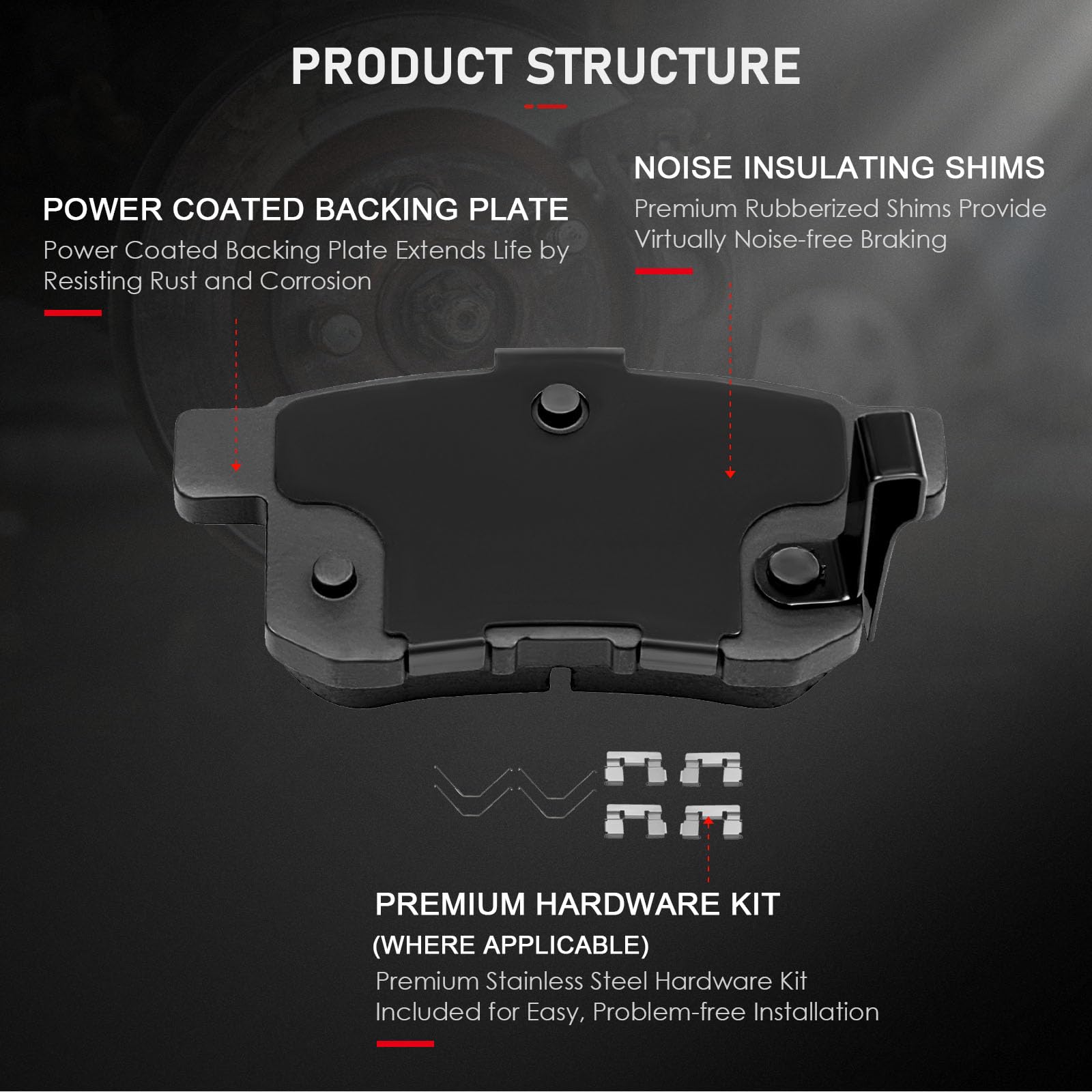 Cciyu D1336 Rear Ceramic Disc Brake Pads Kit For Acura Tsx 2009-2014,For Honda For Accord 2008-2017 4Pcs