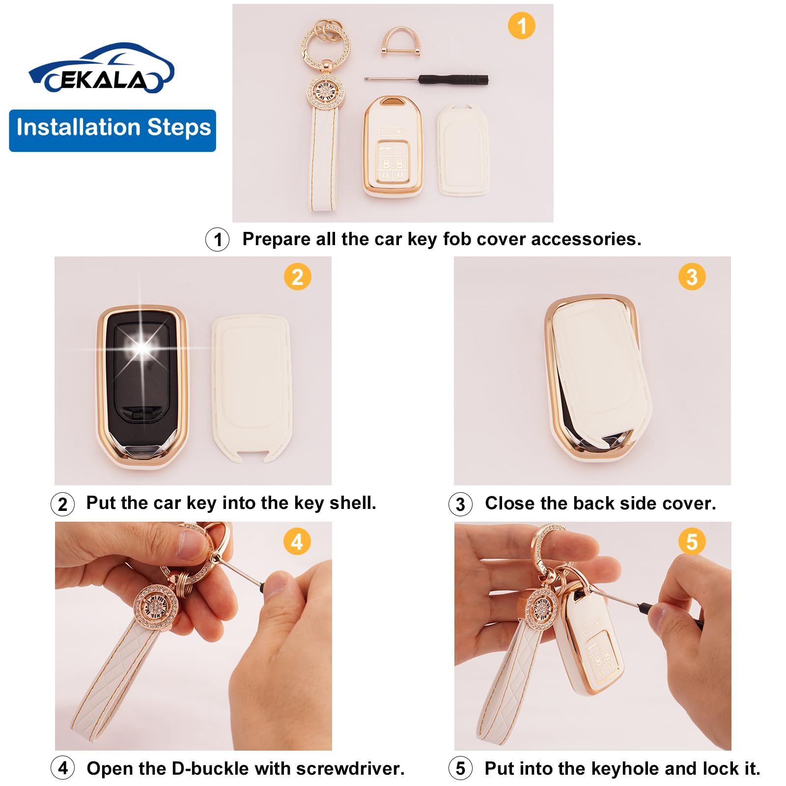EKALA Honda Odyssey Key Fob Cover - Soft TPU, 7 Buttons, White, Compatible with 2018-2024 Models