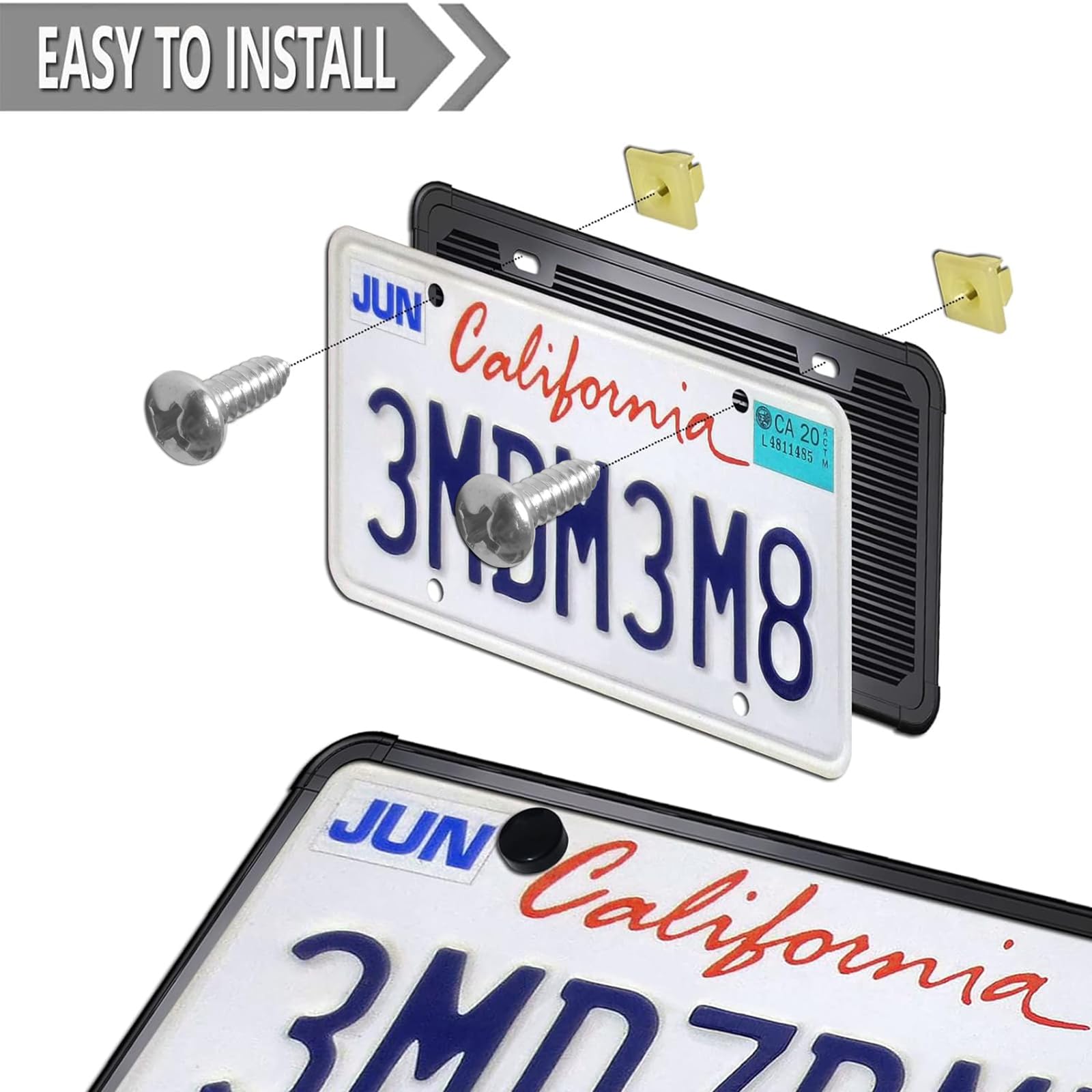 Zxfoog Black License Plate Frame- Silicone License Plate Cover Holder For Front Or Rear Car Tag, Rustproof Rattle Proof With Mou