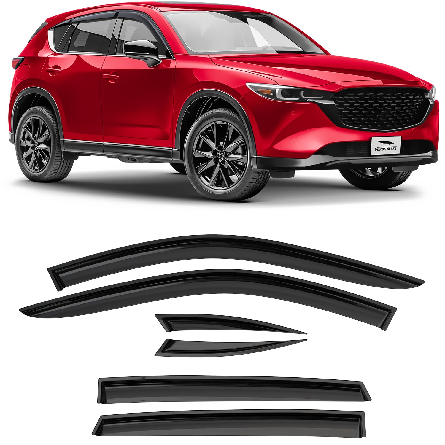 Voron Glass Tape-On Extra Durable Rain Guards For Mazda Cx-5 2017-2025, Window Deflectors, Vent Window Visors, 6 Pieces - 100481