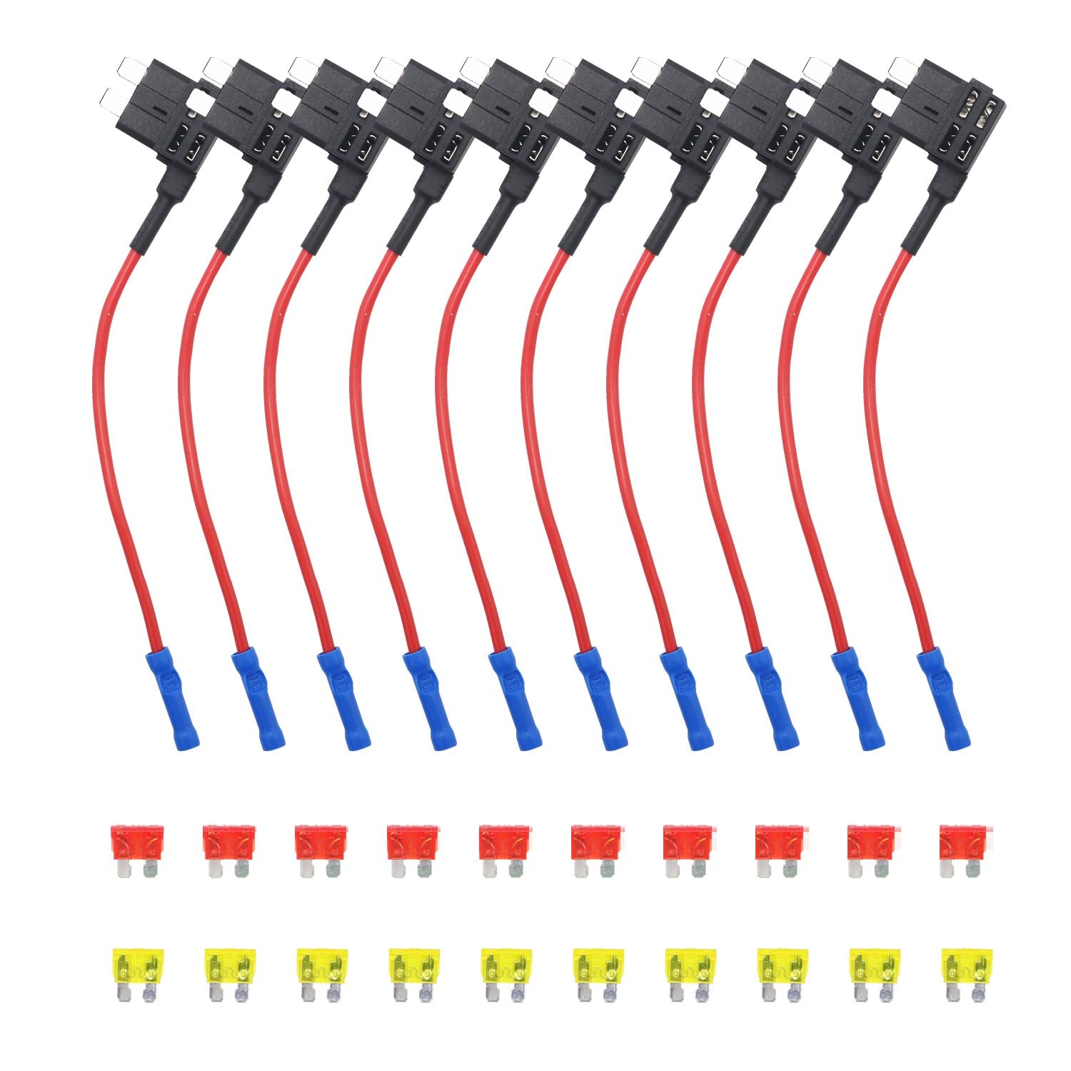 Recoil Ft1-10 10 Pack 12V Car Add-A-Circuit Fuse Tap Adapter Ato Atc Blade Fuse Holder With 10Pcs 10A,20A Fuses