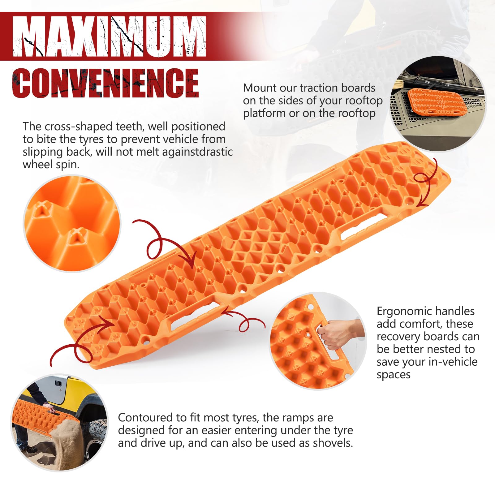 Bunker Indust Off-Road Traction Boards With Jack Base, 1 Pair Recovery Tracks Mat For 4X4 Jeep Truck Tire Traction-Sand,Mud, Sno