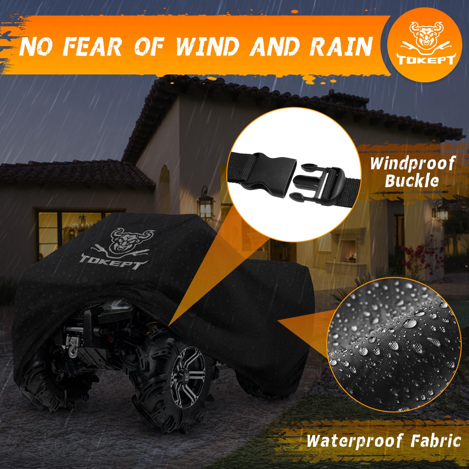Tokept ATV Cover, Heavy Duty Black Waterproof Oxford Fabric Protective 4 Wheeler Quad Cover for 86'' Kawasaki Honda Polaris Yama