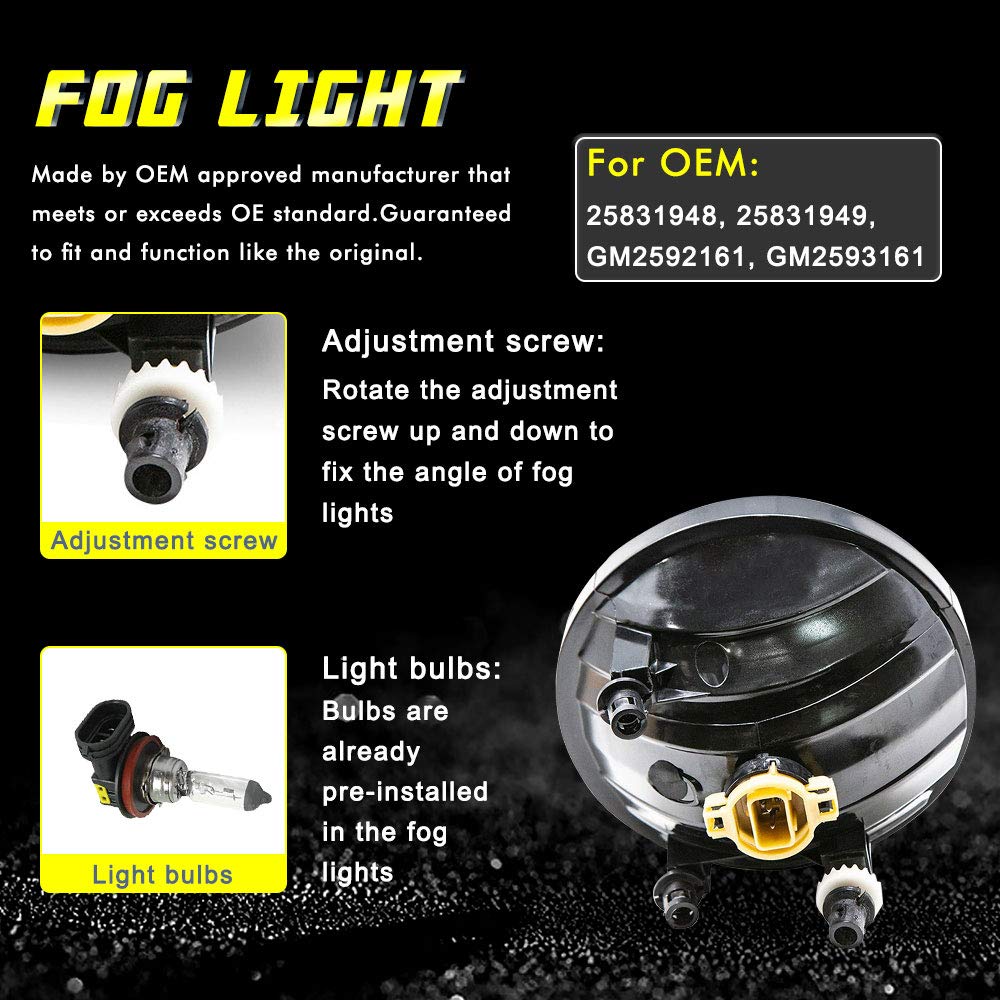 TOPSCOPE Fog Lights Replacemnt for 2007-2013 GMC Sierra 1500 2007-2014 GMC Sierra 2500 3500HD Fog Lamps with Smoke Lens H8 12V 3