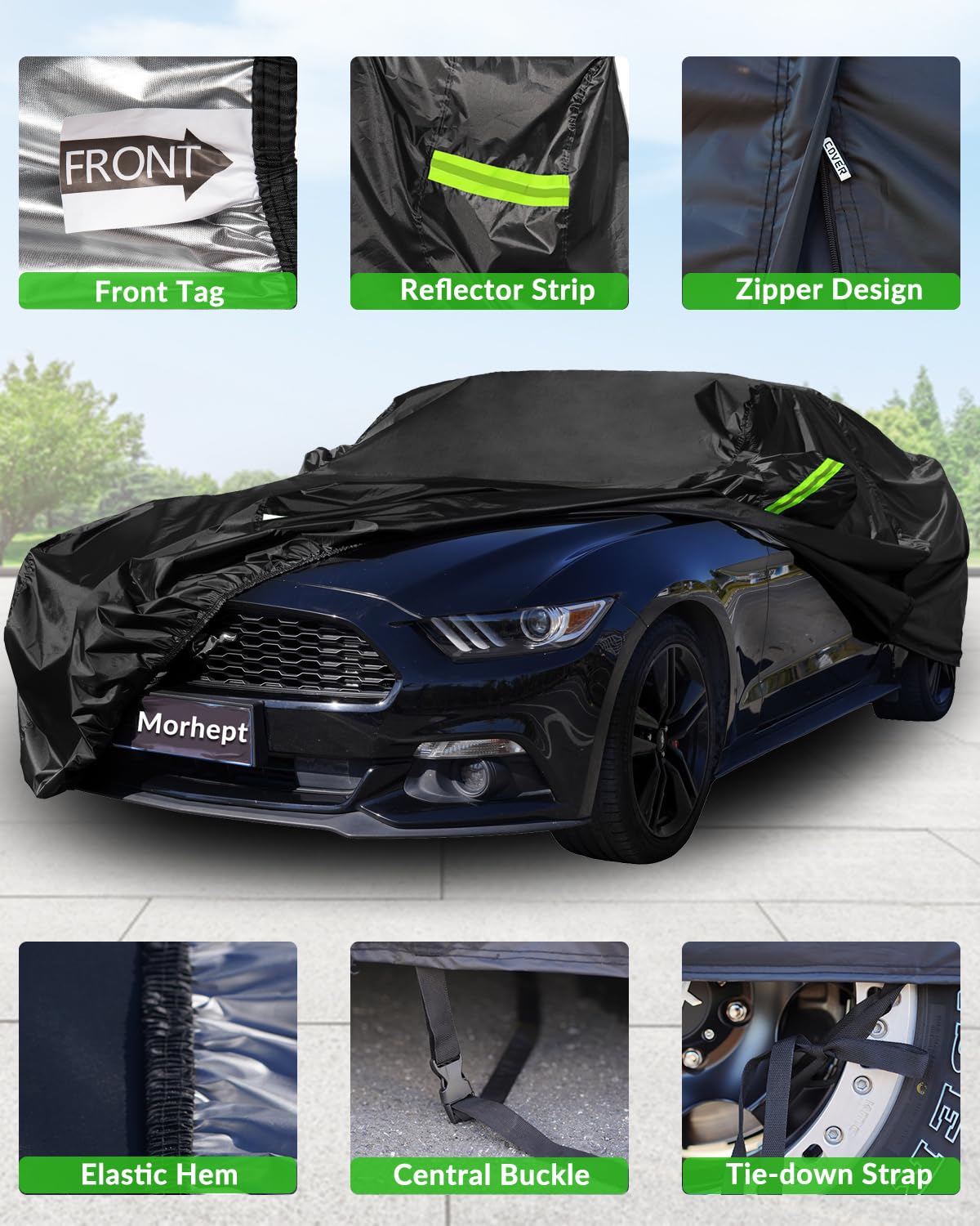 Morhept Car Cover Custom Fit For Ford Mustang 2005-2025, Waterproof All Weather Gt Cover Outdoor Dustproof Shelby Coupe Cover Wi